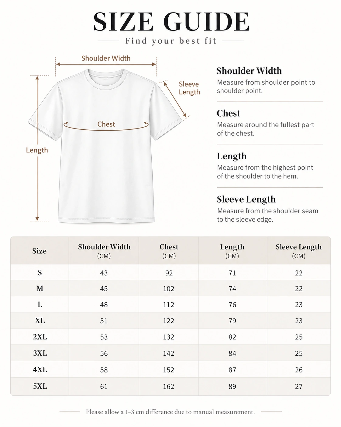 T-shirt size guide