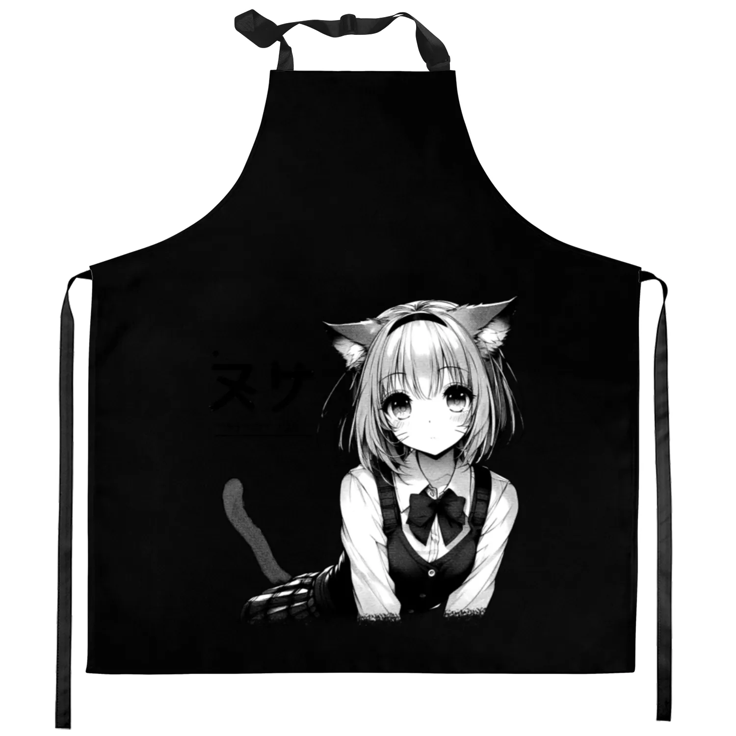 B&W Anime Neko Art Kitchen Aprons