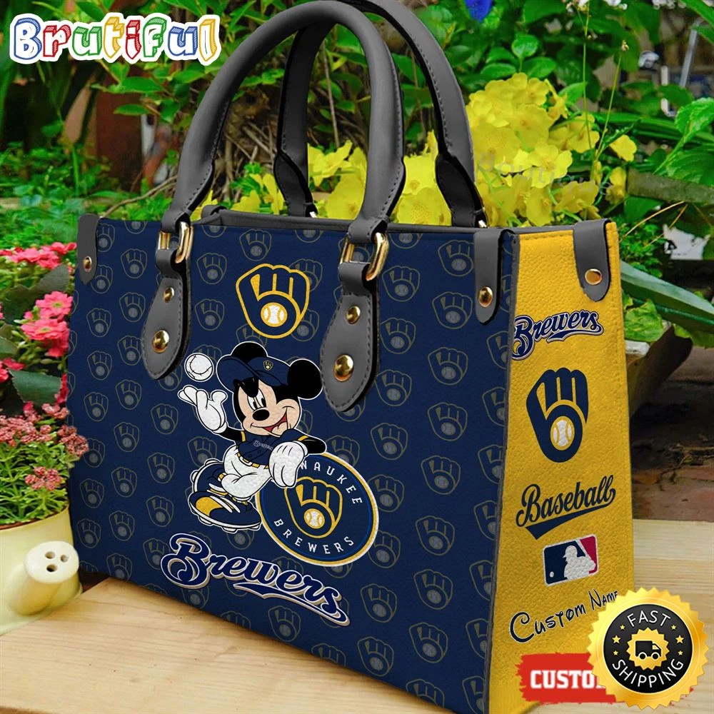 Custom Milwaukees Team Brewers Cartoon Leather Bag, Cute Woman Leather Bag