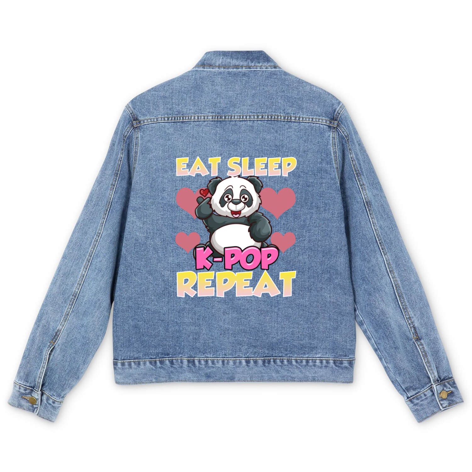 Cute Eat Sleep K Pop Repeat Kawaii Panda Kpop Men's Denim Jackets