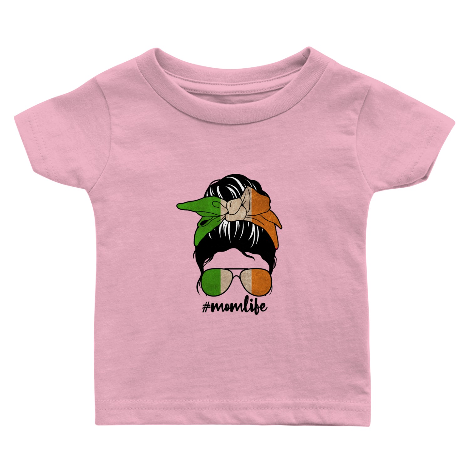 Irish Mom Life Messy Bun Patriotic Ireland Flag Baby T Shirts
