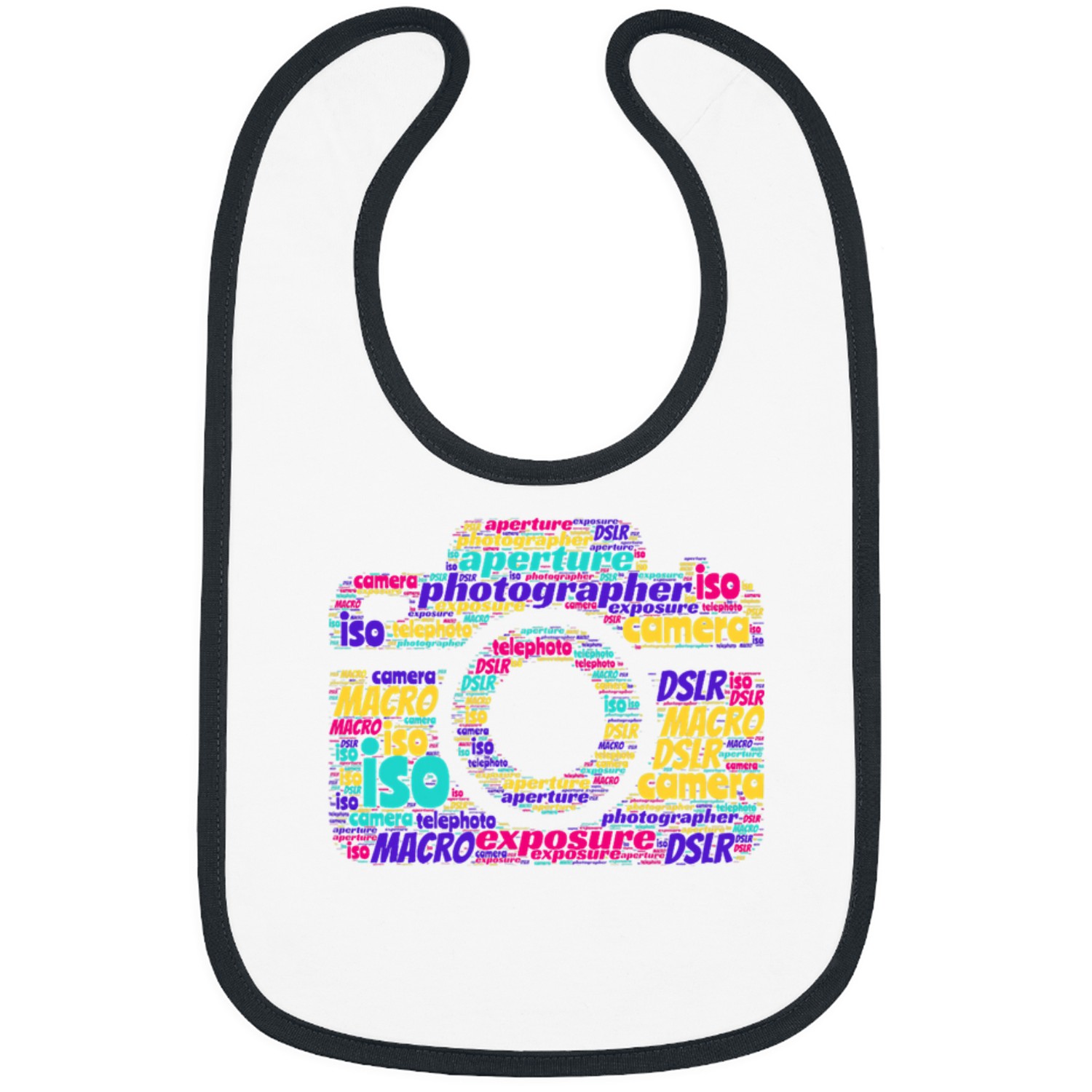 Photographer Job dslr Camera word cloud 3 Bibs