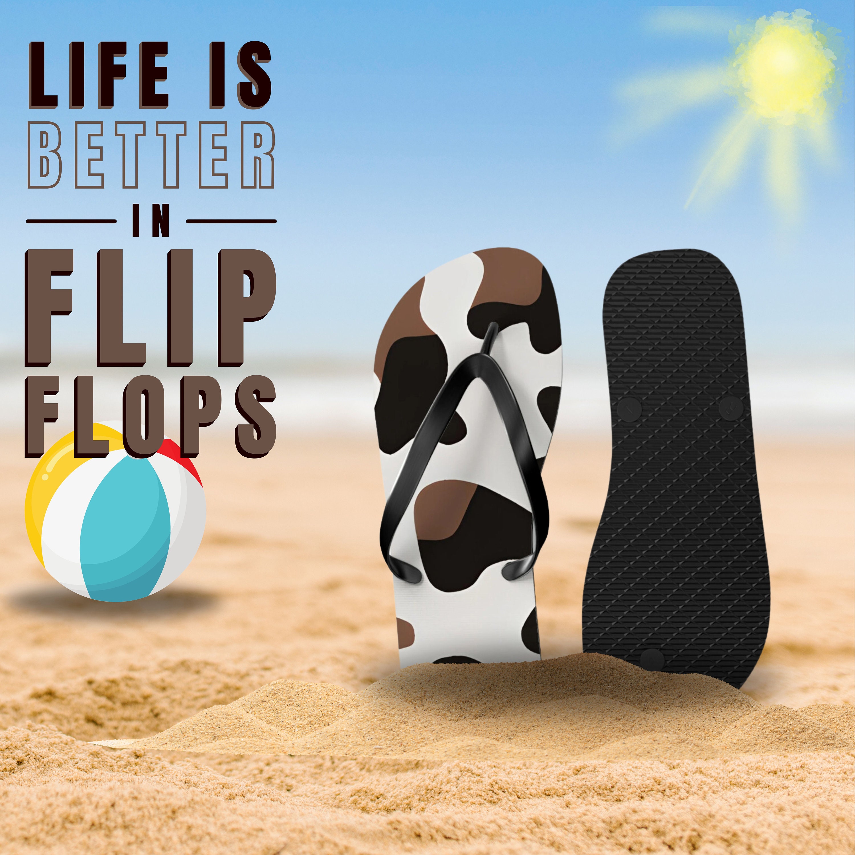 Cow print flip flops Beach Sandals Summer Quirky Cow-inspired flip flops Vacation Ready Stylish Footwear Trendy Cool Beach Sandals Stylish