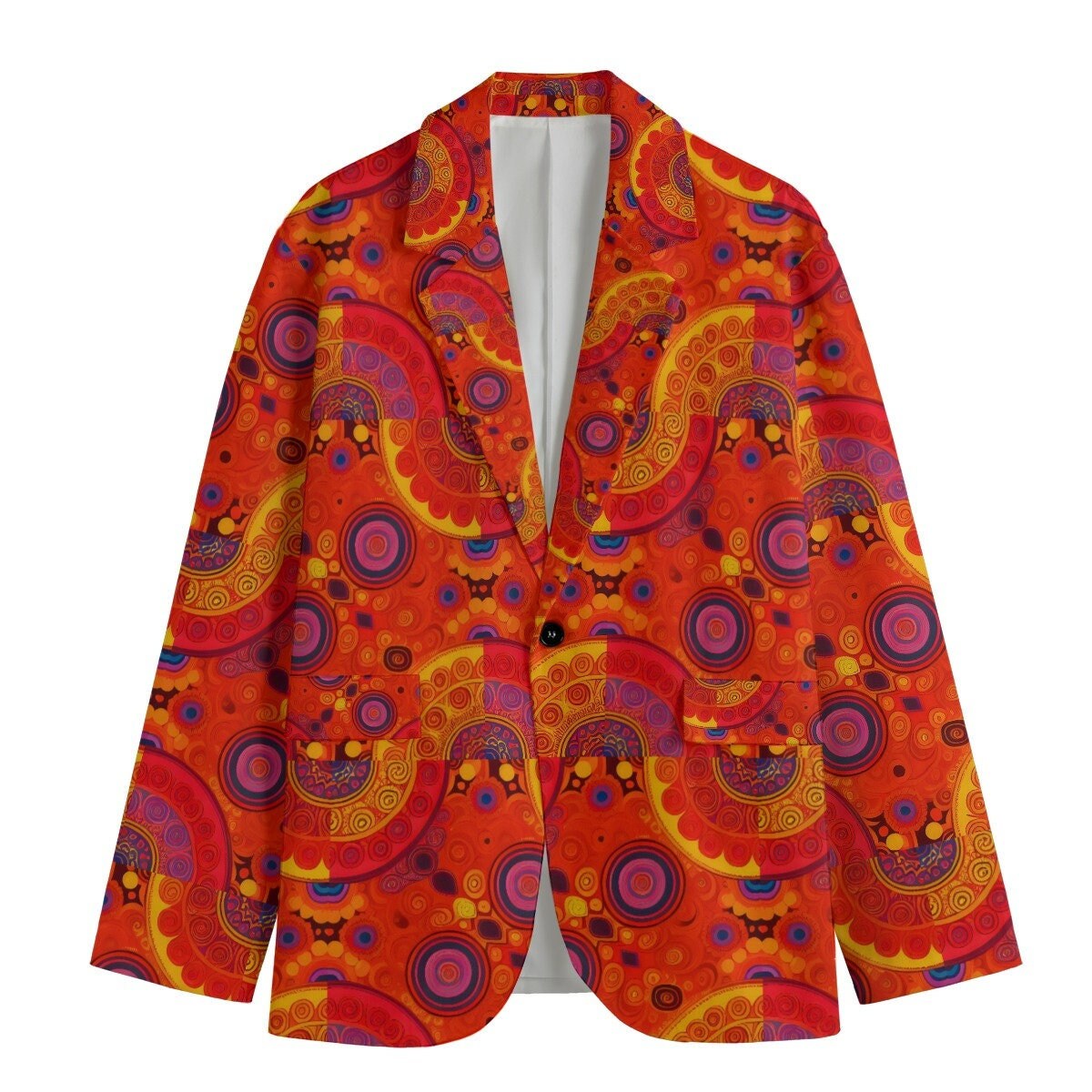 Retro 60s Color Exposition! In All-Over Print Women's Leisure Blazer