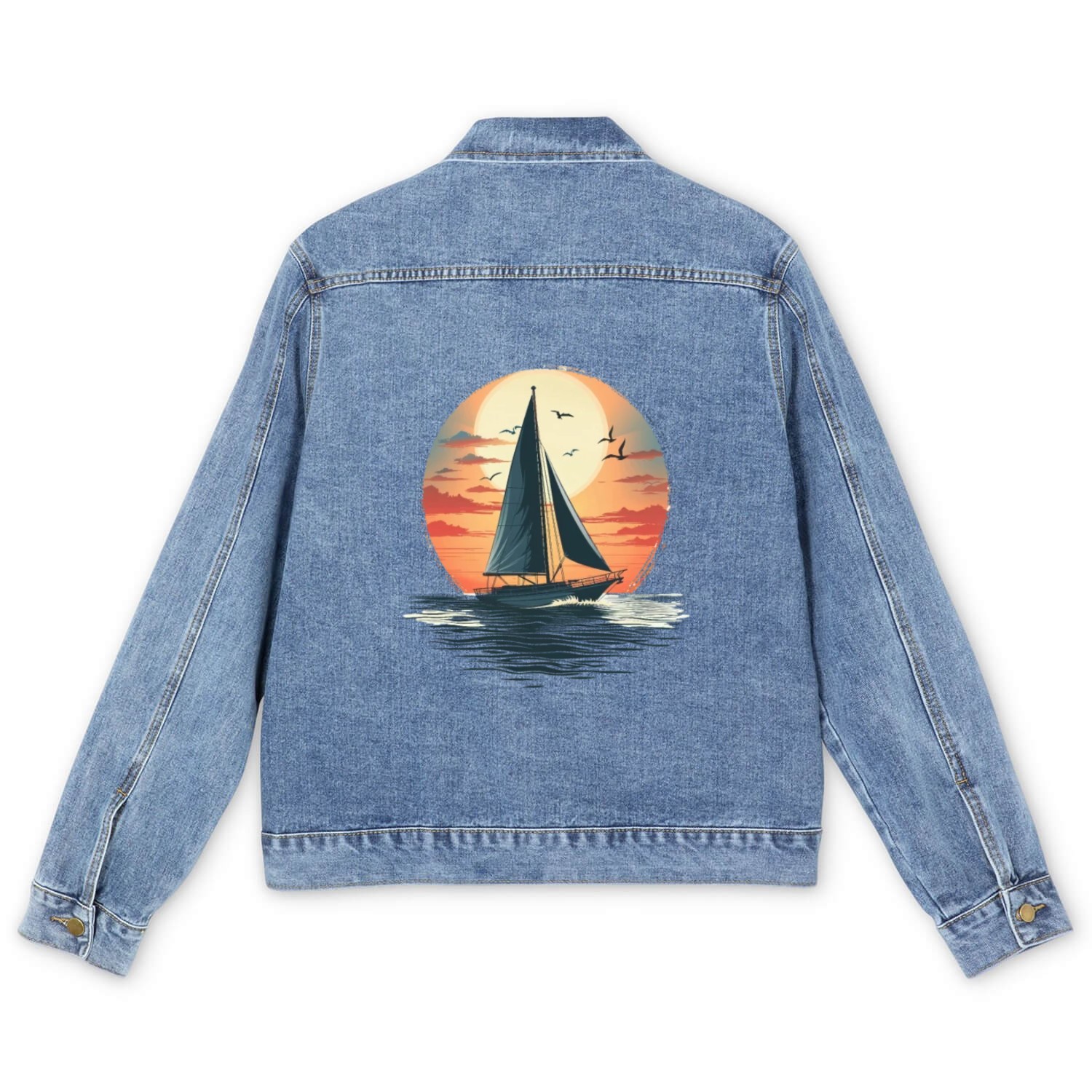 Sail Into The Sunset Nautical Adventure Men's Denim Jackets