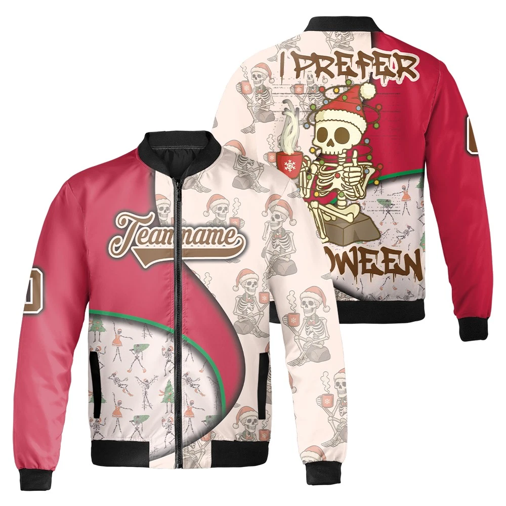 Personalized I Prefer Halloween Spooky Skeleton Merry Christmas Bomber Jacket