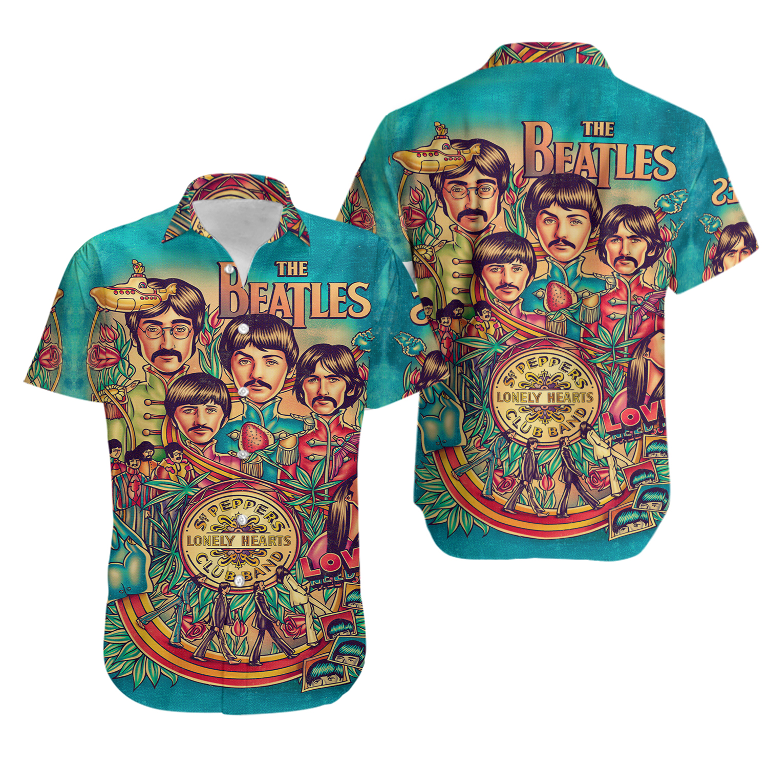 Classic Beatles, Hawaiian shirt Men's Hawaiian Shirt, Hawaiian Beach Shirt, Button Downs Shirt