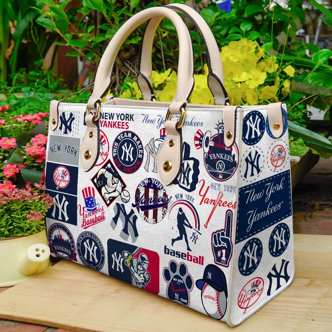 New York Baseball Team Yankeess Leather Handbag