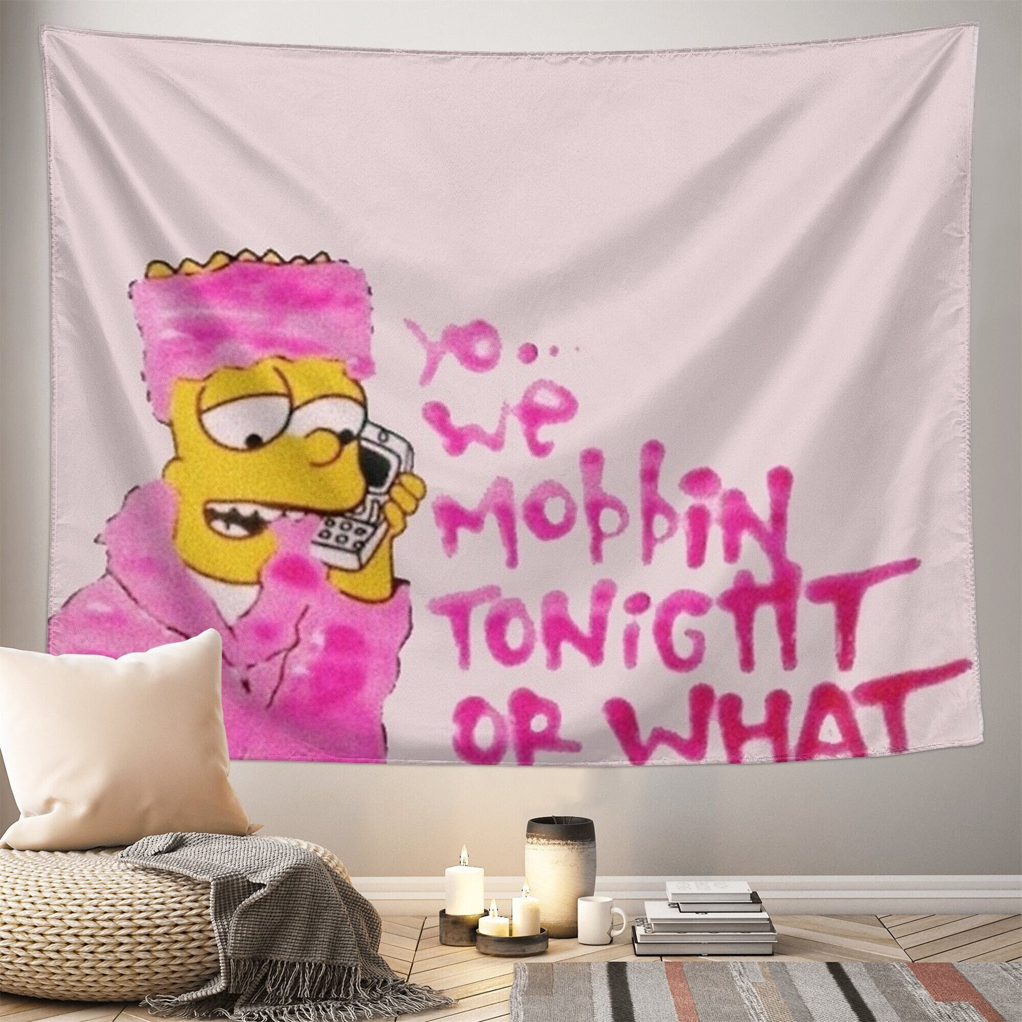 Funny Meme Tapestry Wo Mobbin Tonight or What Wall Hanging Tapestry
