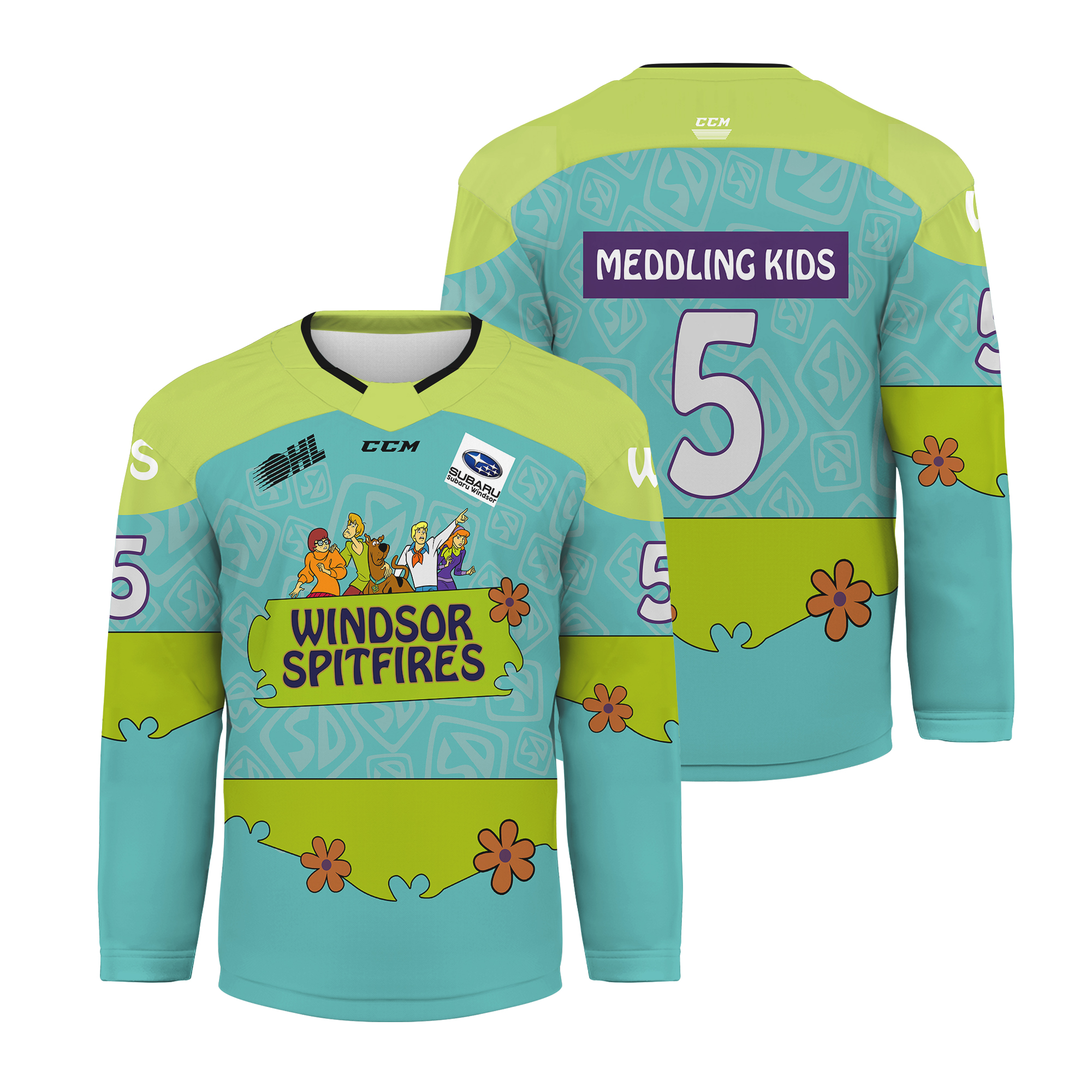 Personalized Scooby-Doo x Windsor Spitfires Mystery Machine Hockey Shirt Men's