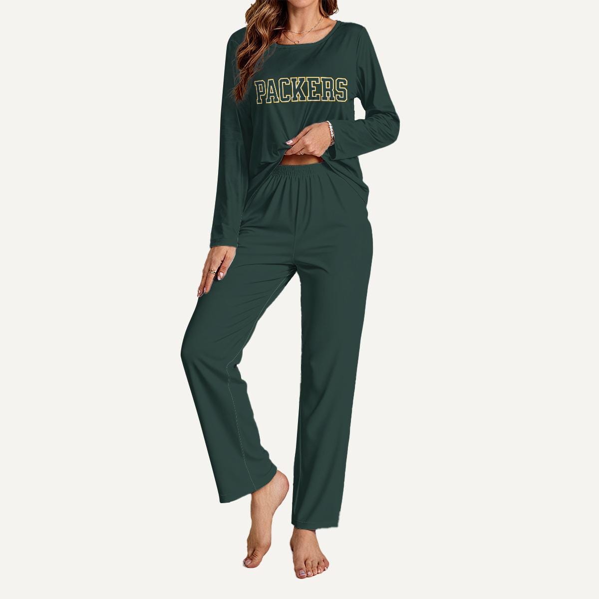 Packers Football Pajama Set, Womens Long Sleeve Lounge Wear, Game Day PJs