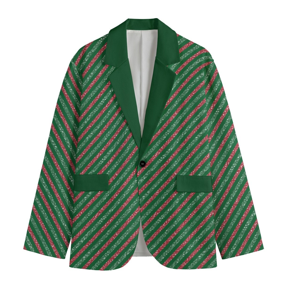 Green with Diagonal Sparkle Stripes Lightweight Christmas Blazer/Sports Coat - Green Lapel