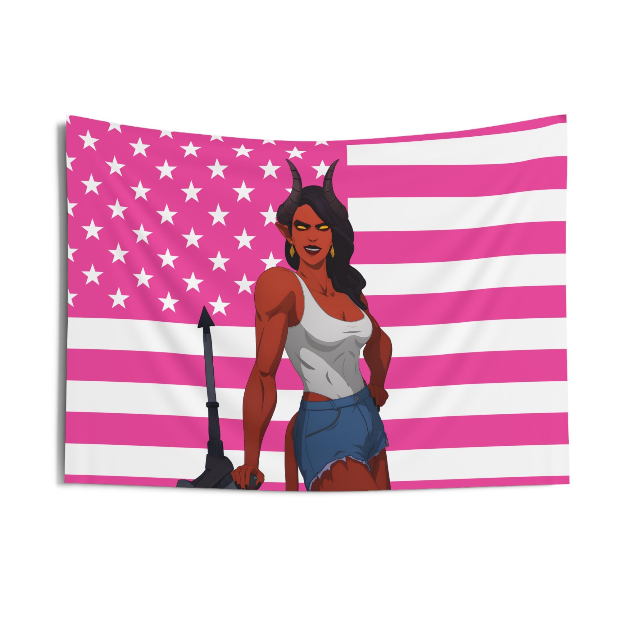 Malevola (Dispatch) Flag, Malevola Indoor Wall Tapestries, Malevola Dispatch Pink Flag