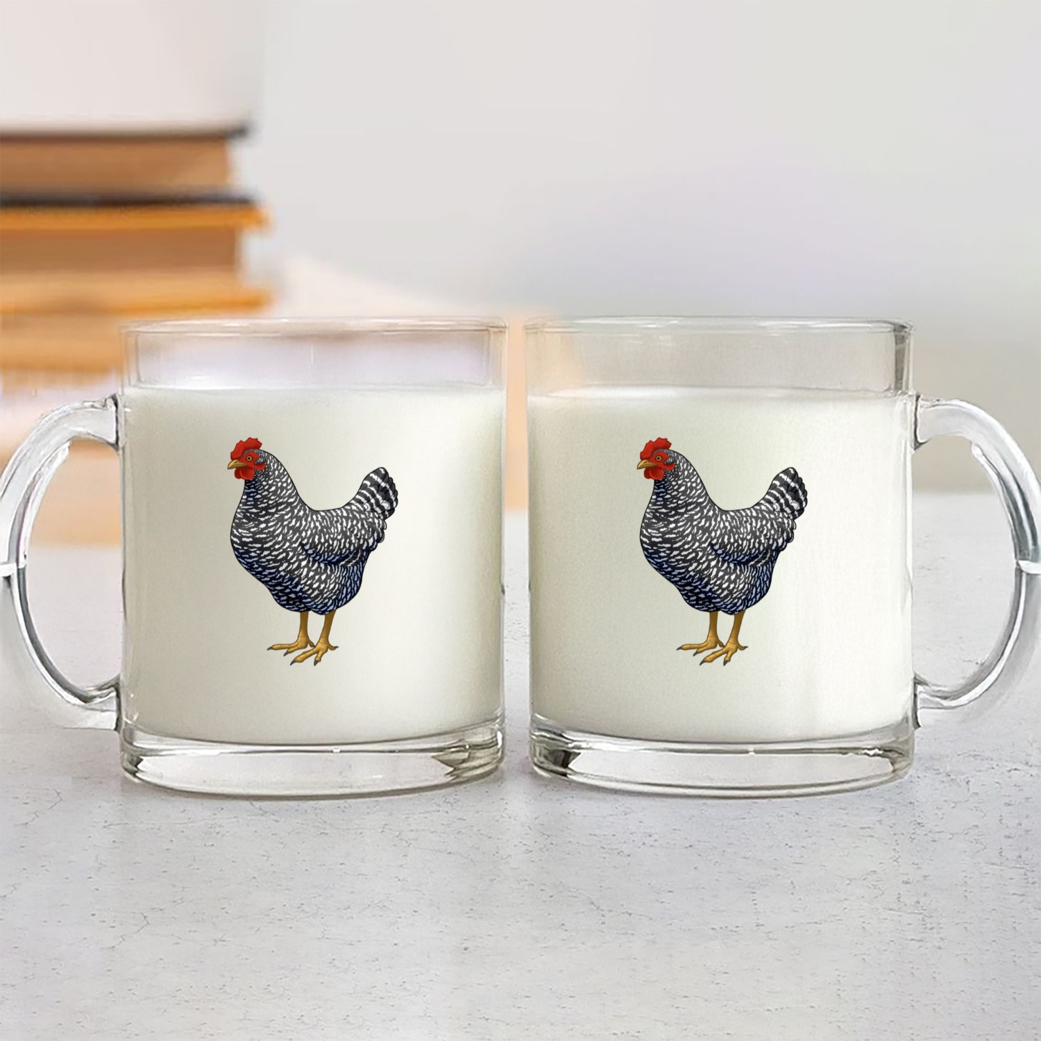 Barred Plymouth Rock Hen Chicken Glass Mugs