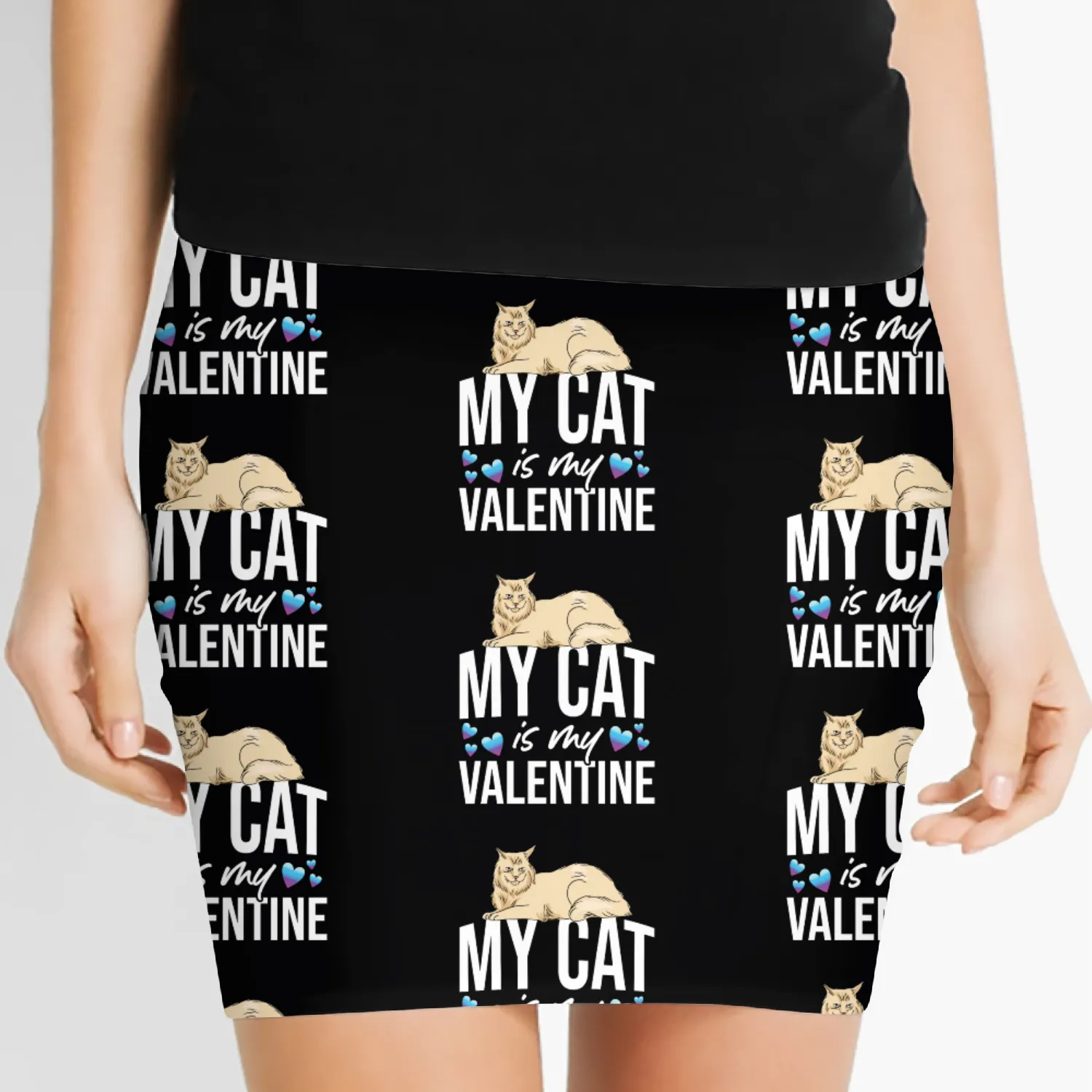 My Cat Is My Valentine Date Cute Kitten Women's Mini Skirts