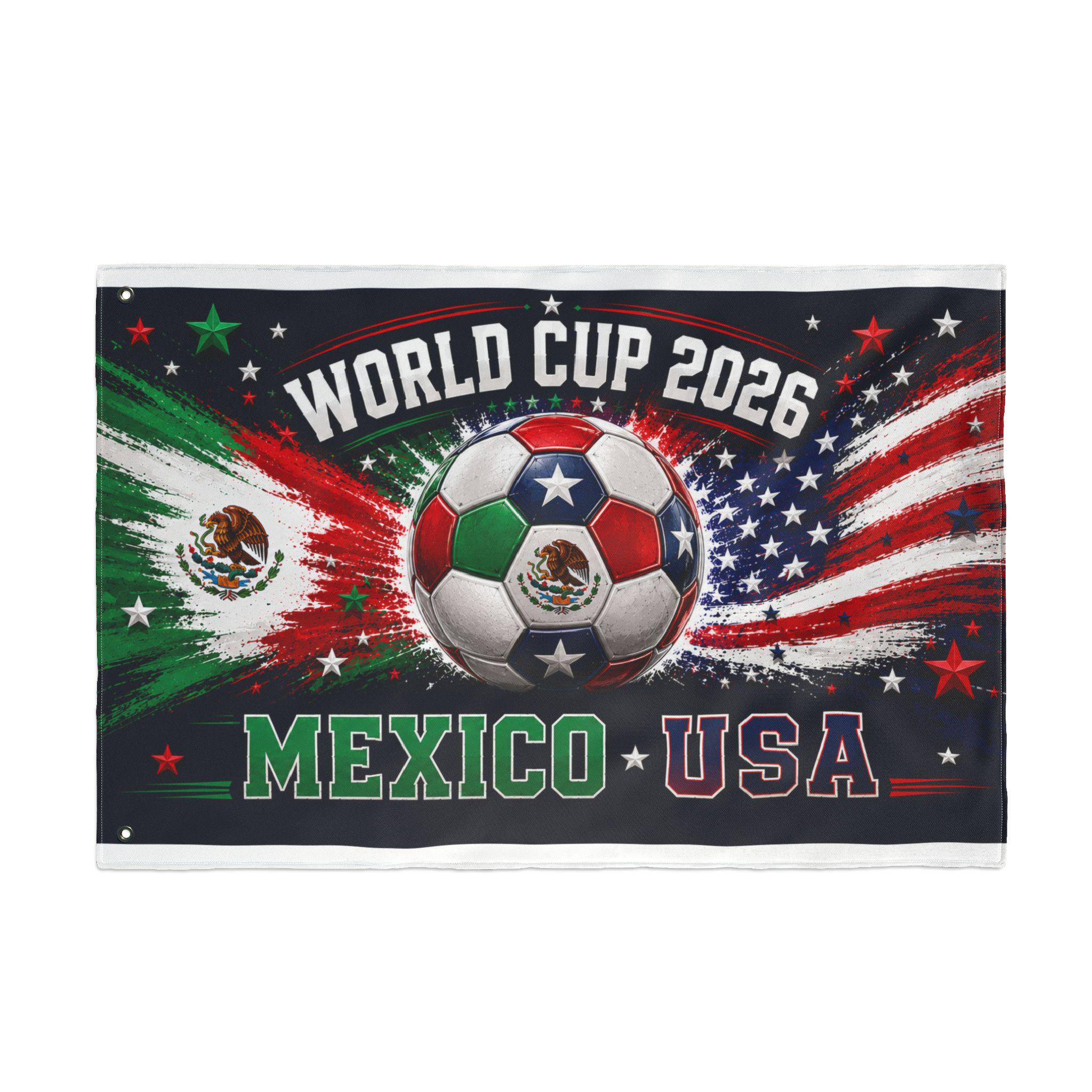 Mexico USA World Cup 2026 Soccer Flag | Double-Sided Polyester Banner