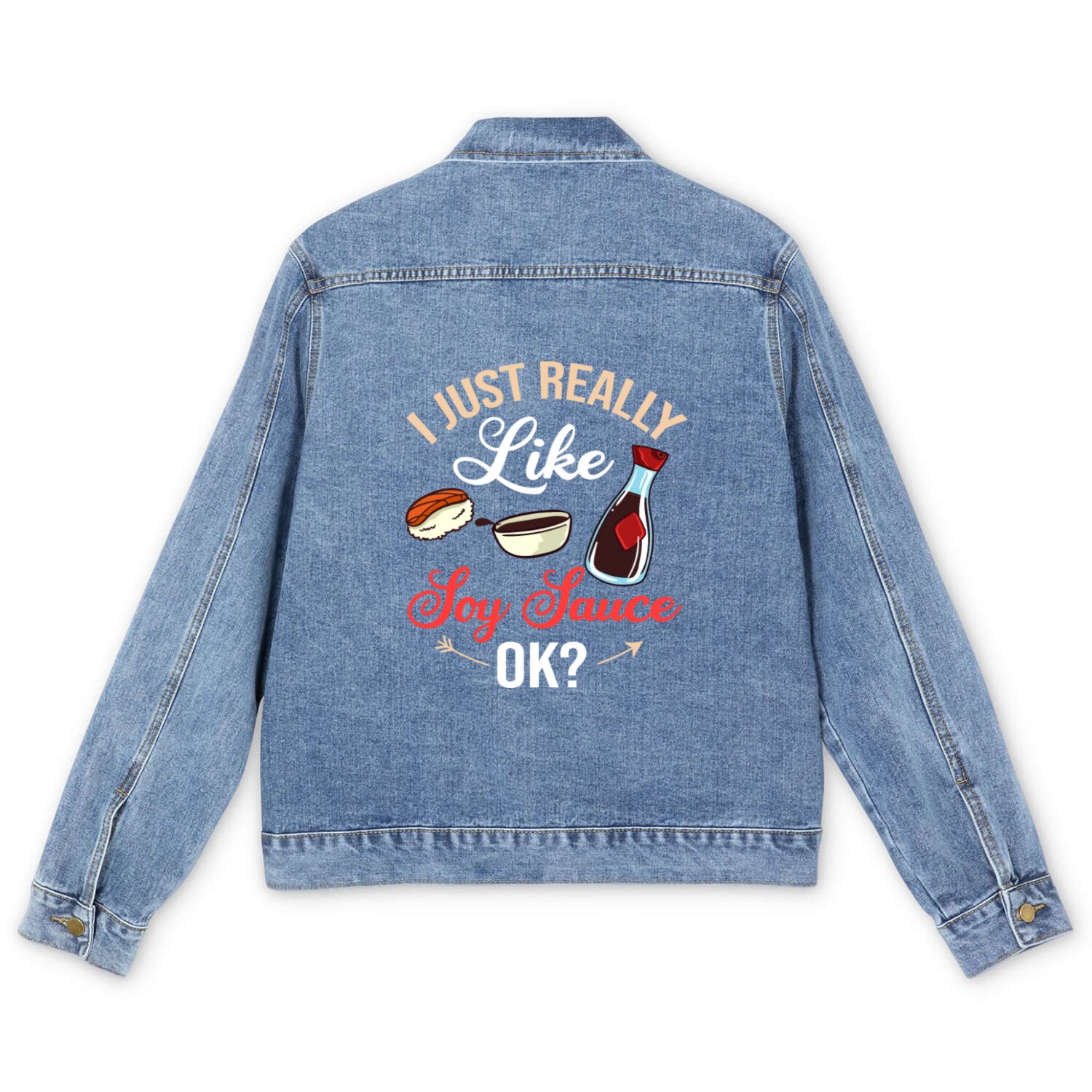 Soy Sauce Japanese Sushi Dark Ramen Noodles Bottle Men's Denim Jackets