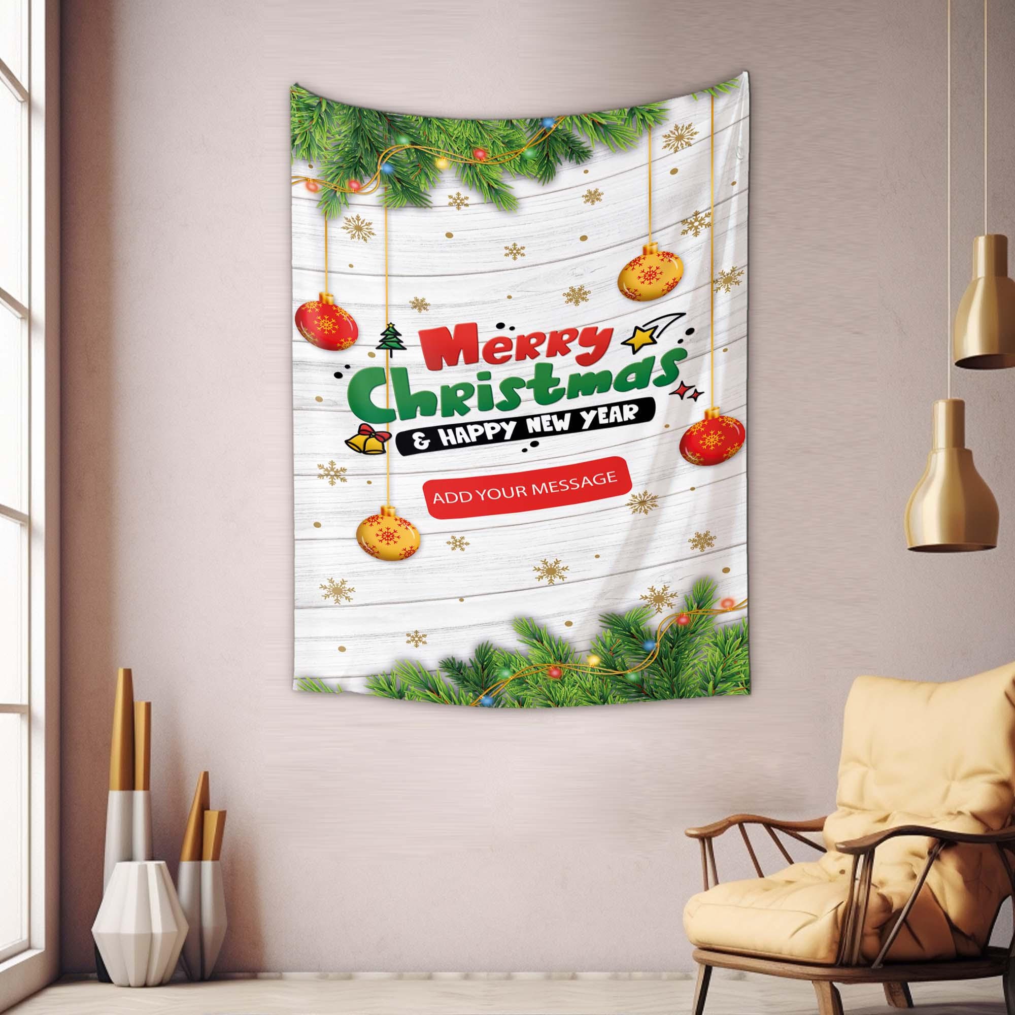 Happy New Year Tapestry, Merry Christmas Tapestry, Add Your Massage Tapestry, Wall Decor Tapestry, Wall Hangings Tapestry, Christmas Decor