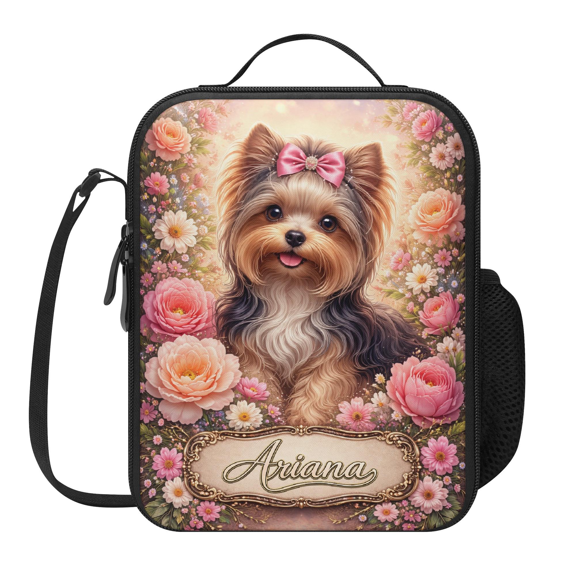 Cute Yorkie Floral Yorkshire Terrier Flower Girly Puppy Cottagecore Personalized Lunch Bag