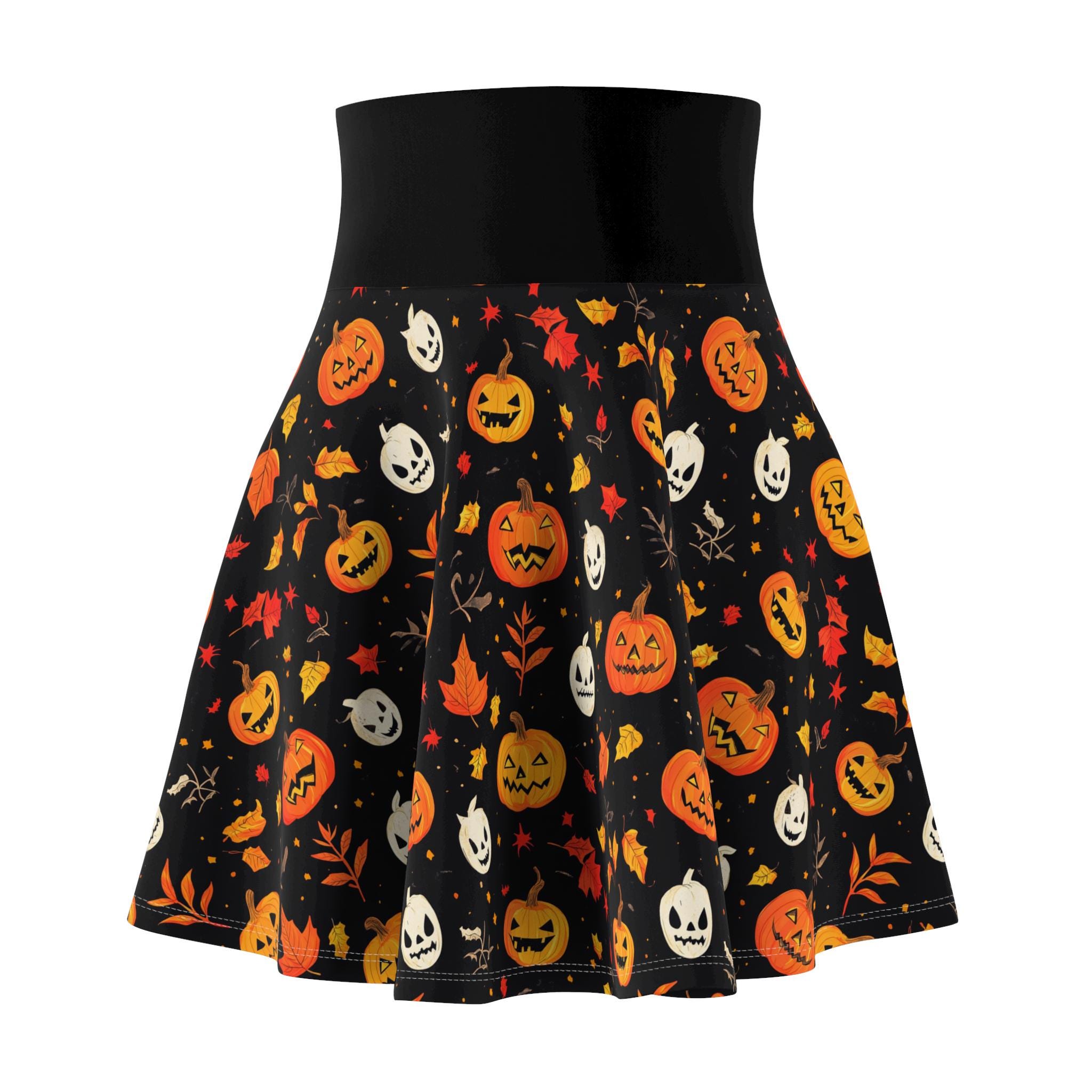 Halloween Women's Skater Skirt, Cute Fall Fashion, Pumpkin Print Skirt