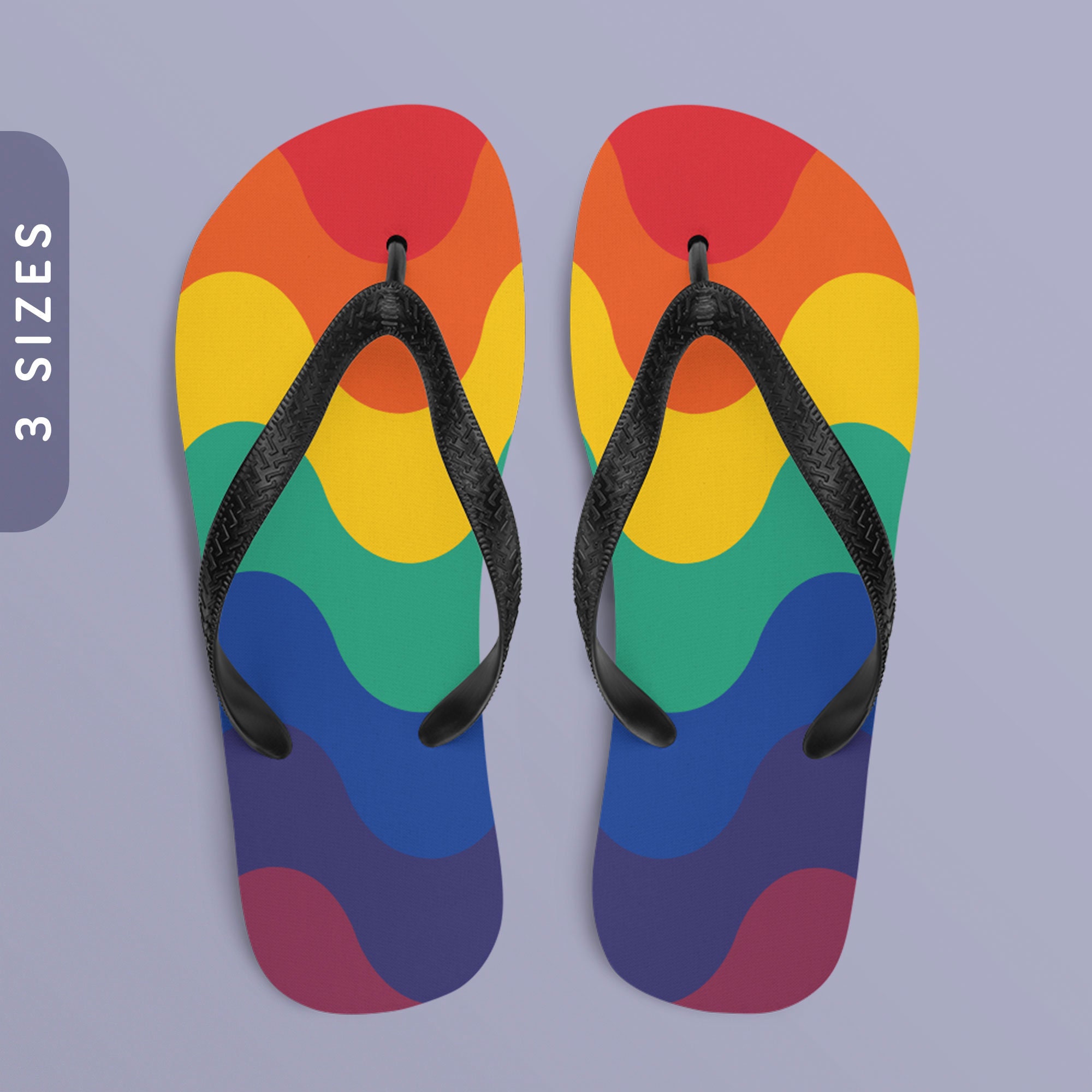 Subtle LGBTQ Rainbow Pride Waves Flip Flops | All Over Print Beach Sandals | Gay Pride Flag Color Flip Flops | LGBT Flip Flops