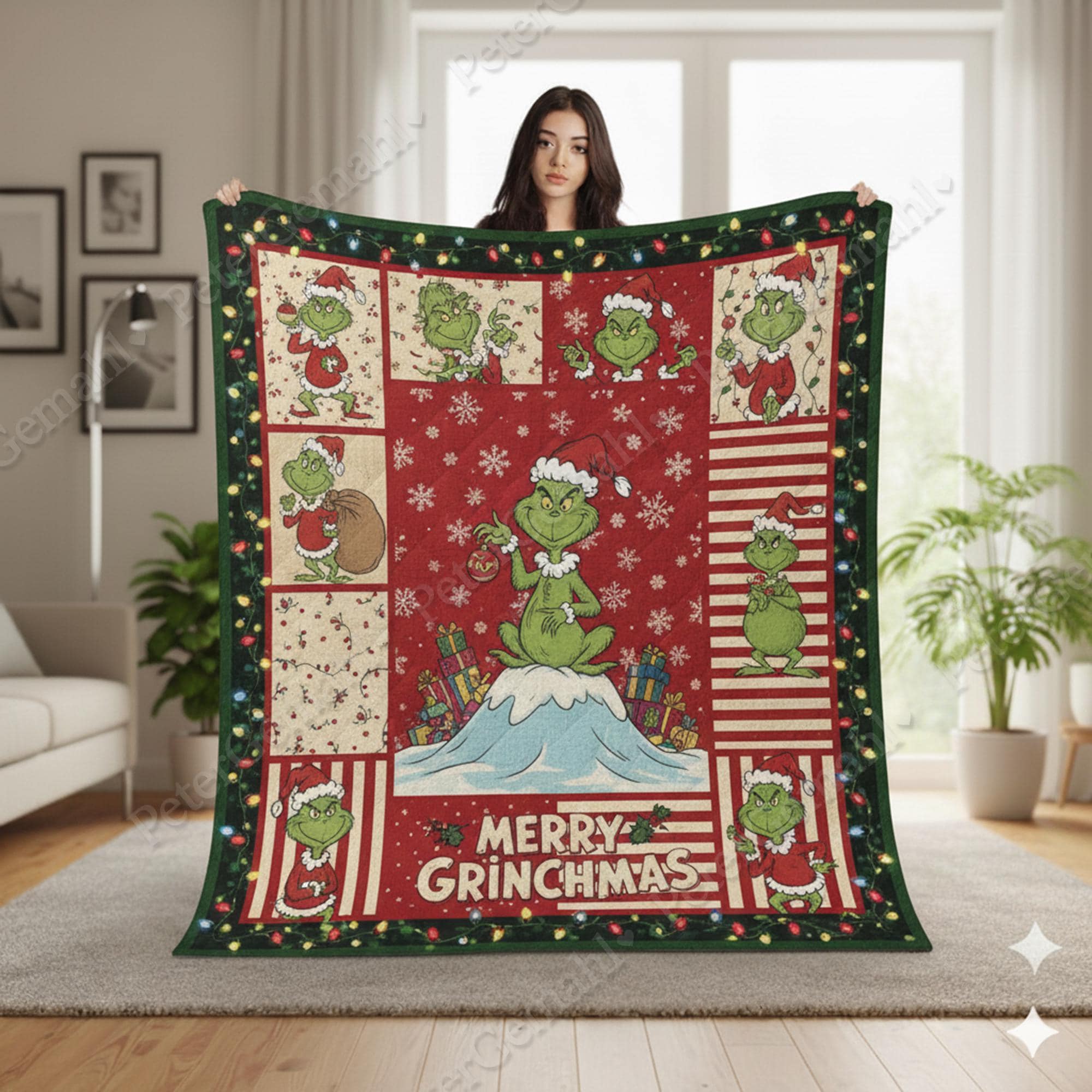 funny character Christmas Quilt Blanket, Vintage Holiday Bedding, Funny funny character Xmas Blanket, Cozy Winter Gift for Family