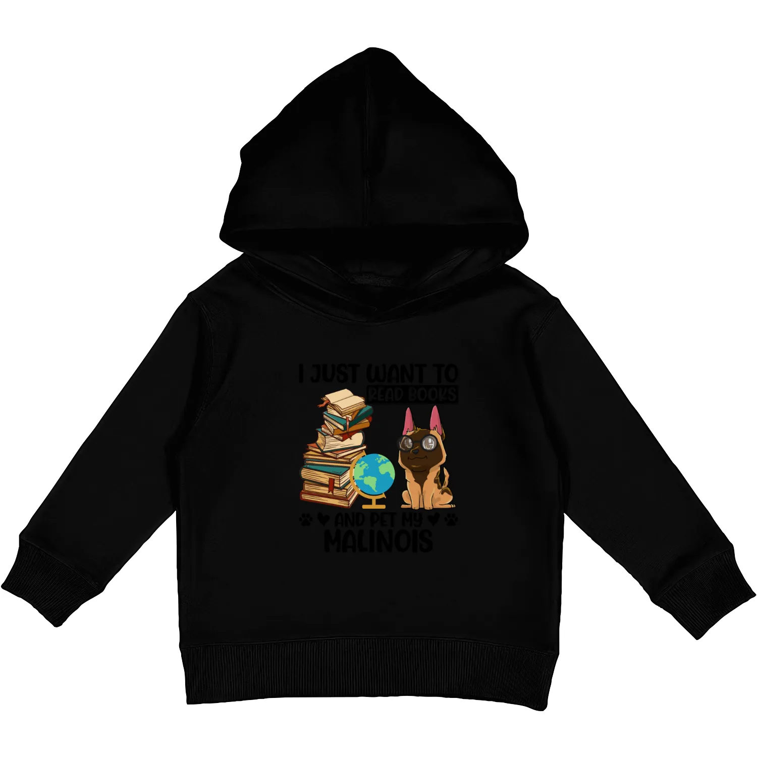 I Just Want to Read Books & Pet My Malinois Kids Pullover Hoodies