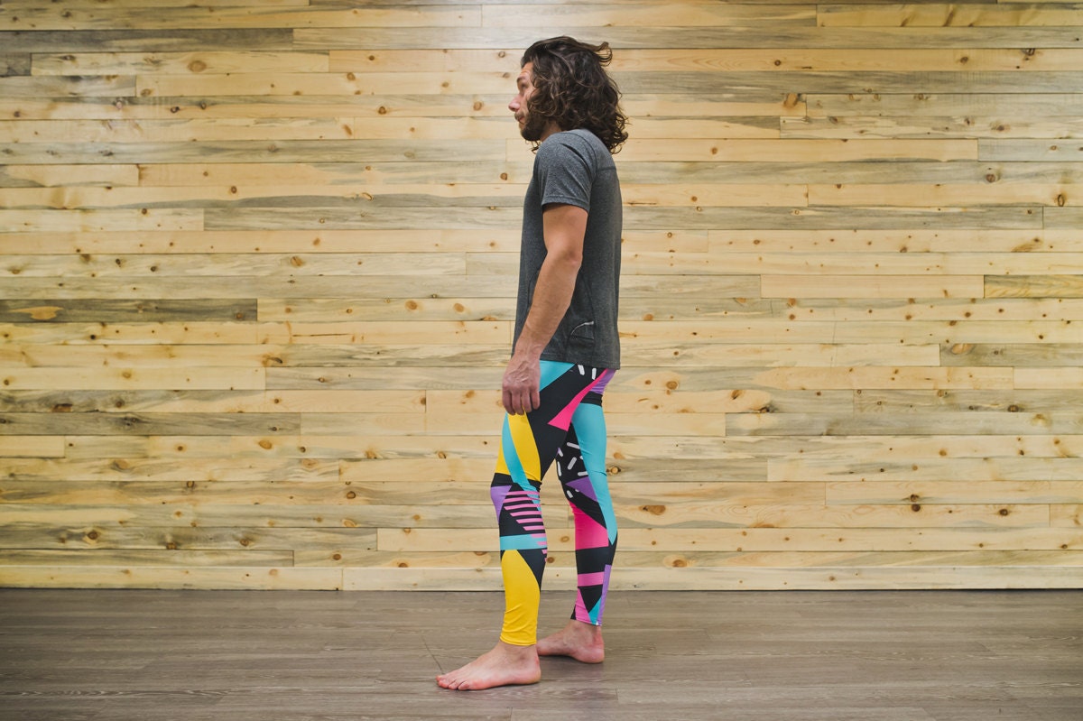 Neon geometric unisex retro tights for climbing yoga fitness running