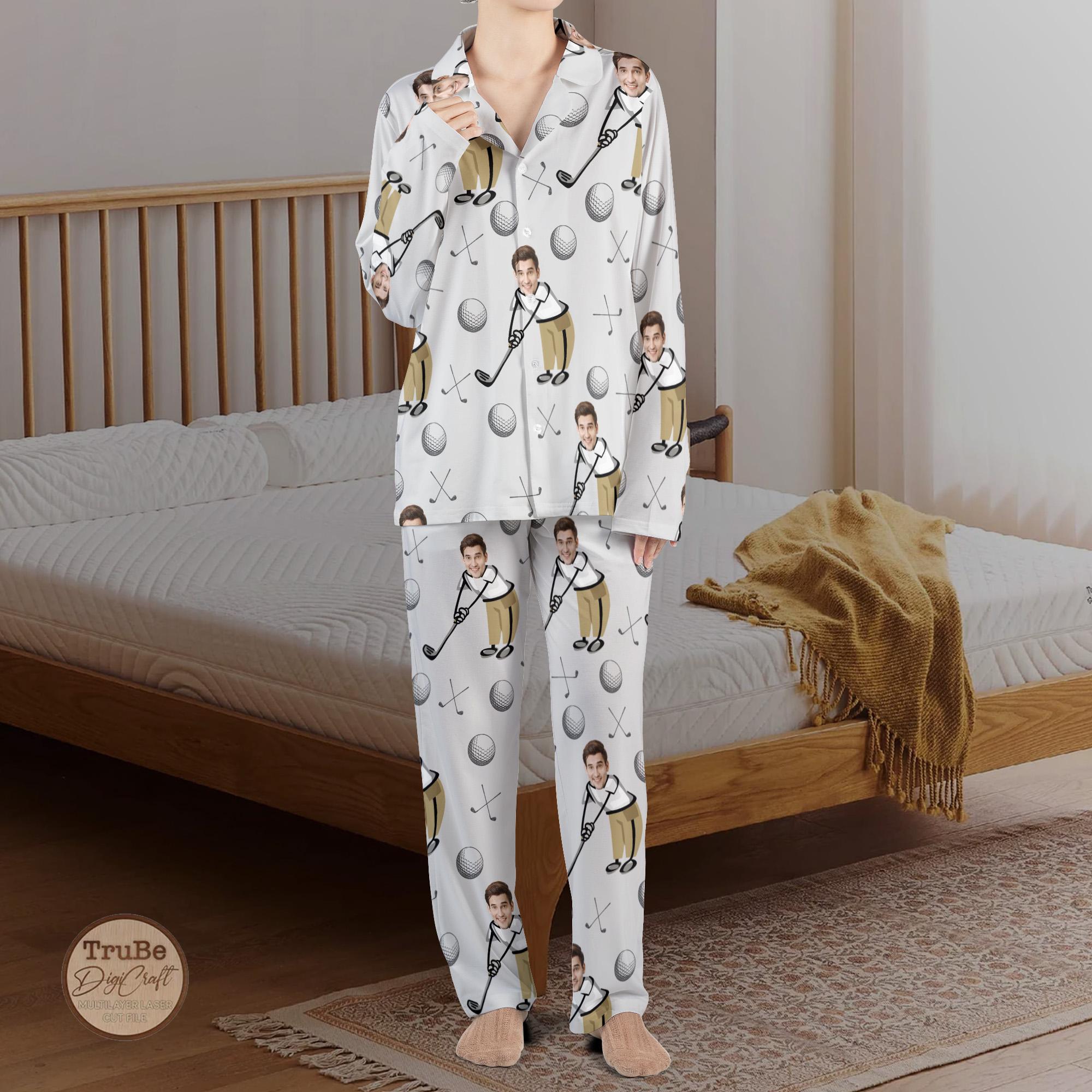 Personalized Golf Pajama with Face, Custom Long Sleeve Pajamas Set, Personalized Pajama with Face,Custom Photo Pajamas, Golf Lovers Gift