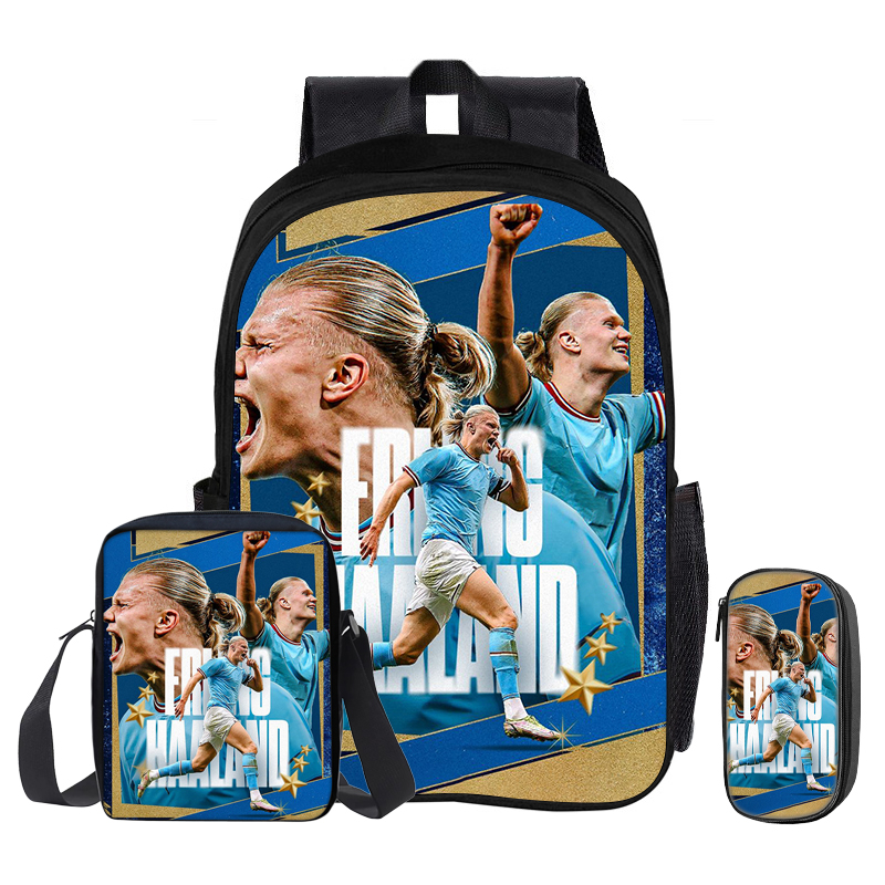 Haaland Kids 3Pcs Set Backpack Student School Shoulder Bag Pencil Bags Bookbag Football Star Rucksack Best Gift