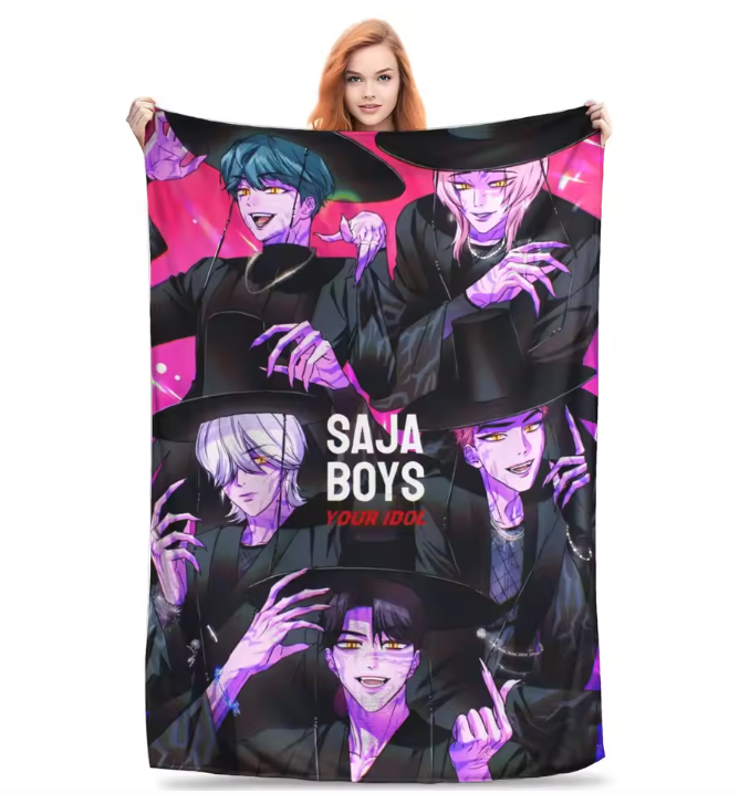 Saja Boys KPop Demon Hunters Fleece Blanket for Couch, Chair, or Bed, Back To School Gift For Kids