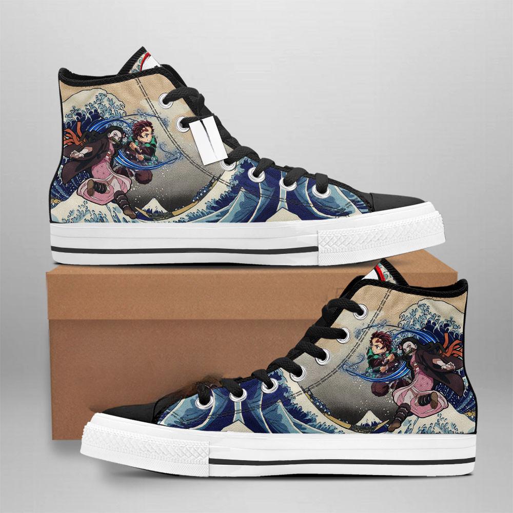Anime High Top Sneakers, Wave Manga Art Shoes