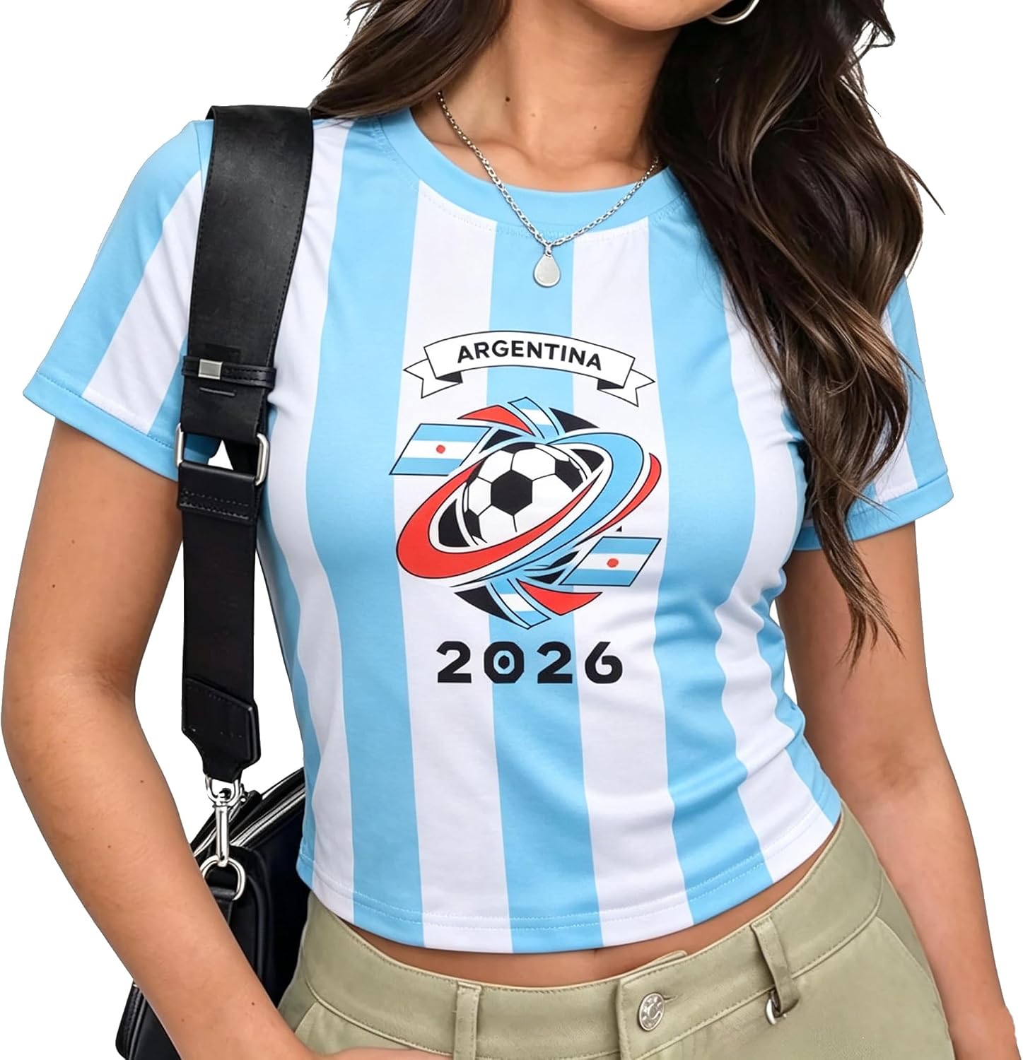 Women's Argentina Baby Tee Soccer Cup 2026 Graphic Crop Top Short Sleeve Jersey