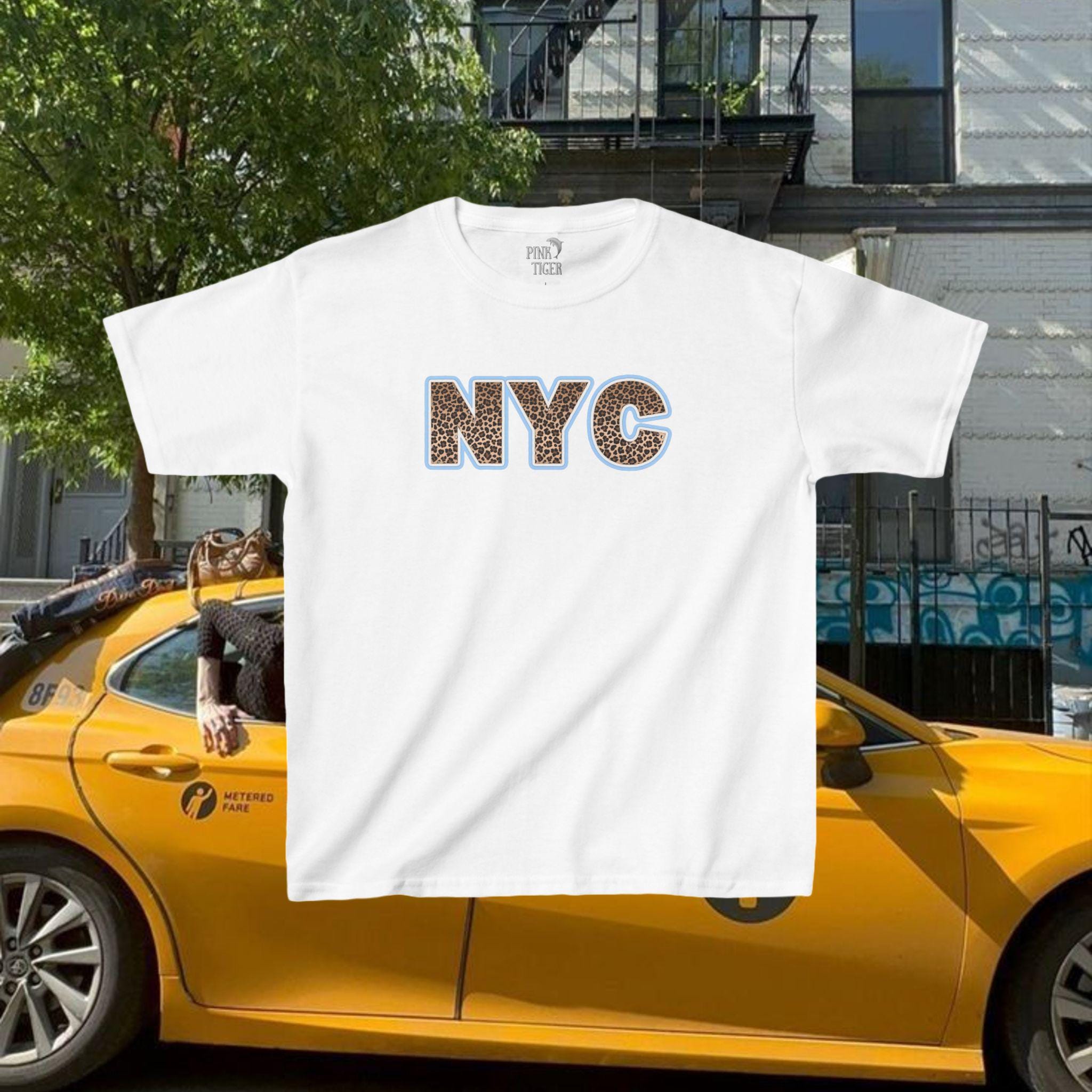 Leopard Print NYC Baby Tee, New York City Baby TeeY2K Cheetah Graphic Baby Tee