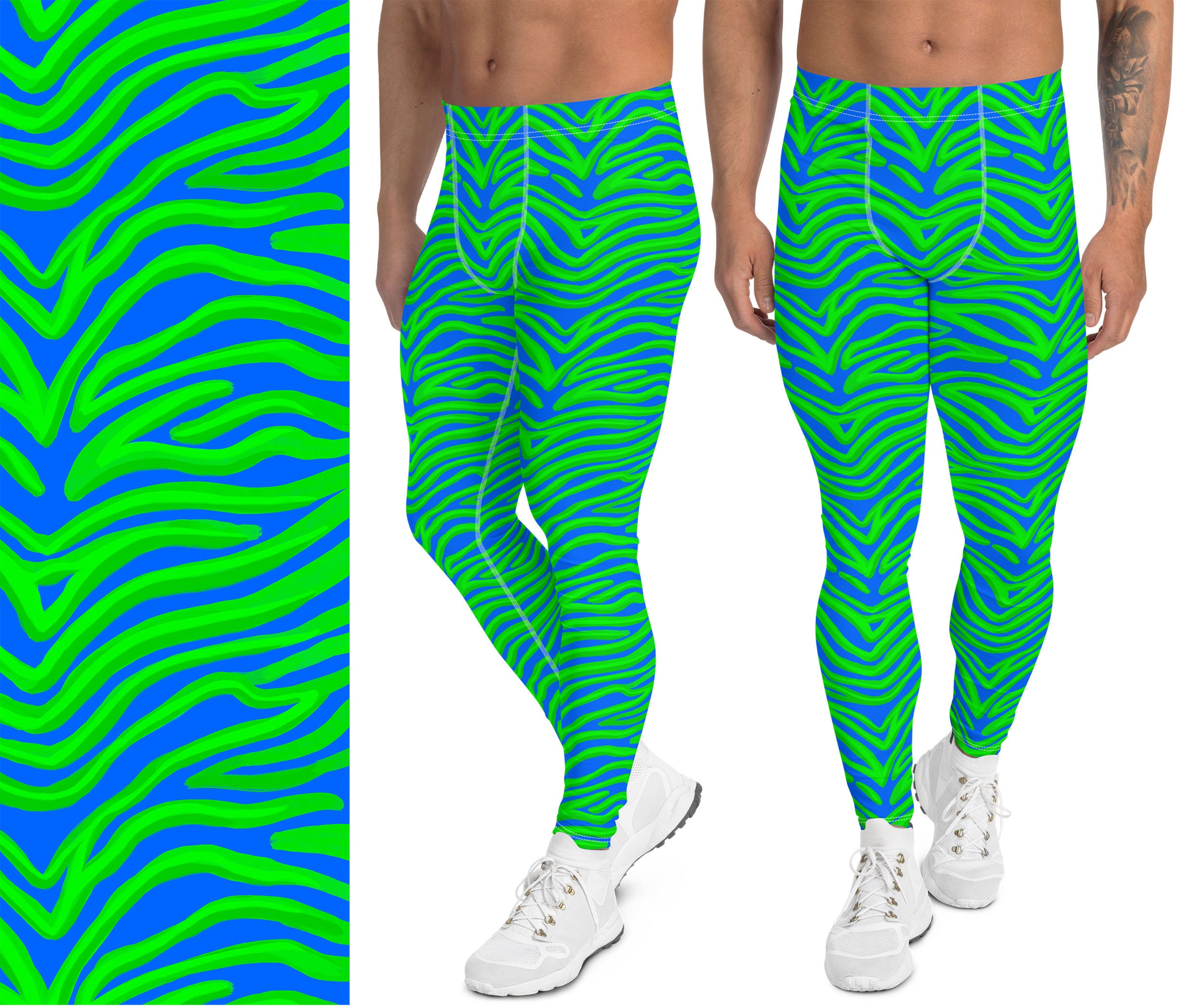 Meggings Men's Leggings Tiger Print: Green and Blue