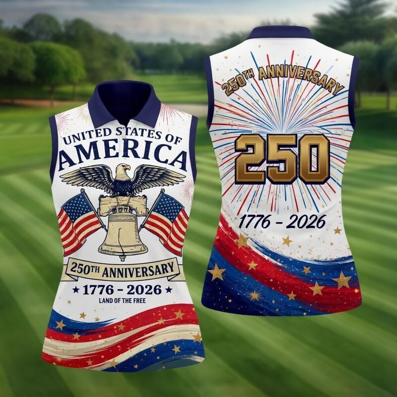 USA 250th Anniversary Women's Sleeveless Polo, Patriotic Liberty Bell Bald Eagle Golf Shirt, Semiquincentennial 1776-2026 Polo Shirt 09