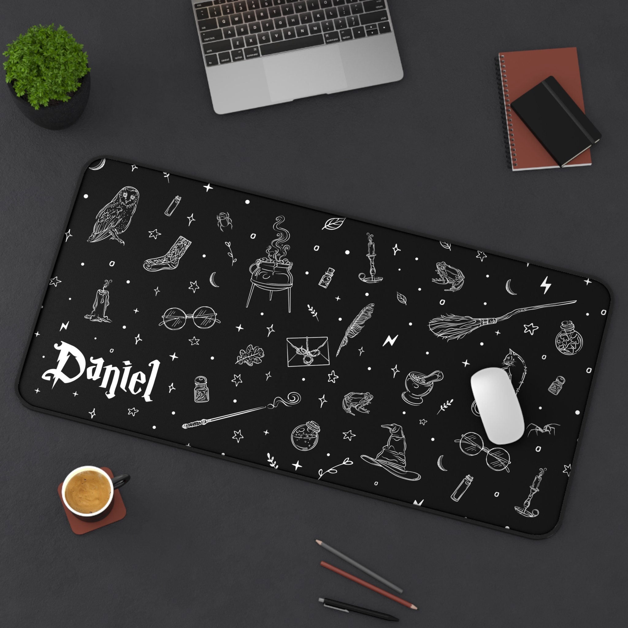 Customizable Wizard Name, Gamer Set up, Witchy Harry Potter Theme Design Desk Mat