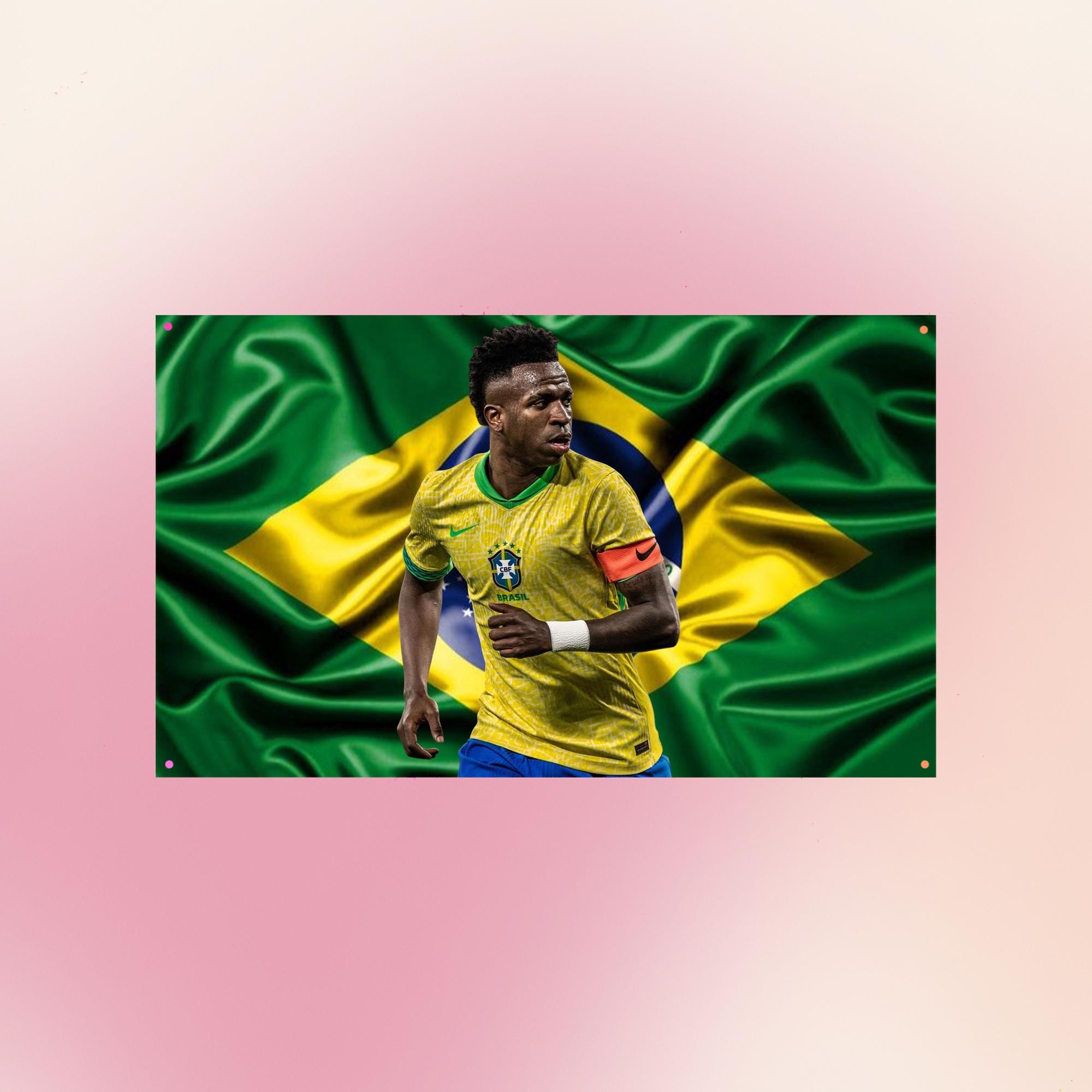 Vincius Jnior Brazil Flag | Vini Jr Football Wall Tapestry | World Cup Dorm Room Decor | Brazil Fan Gift