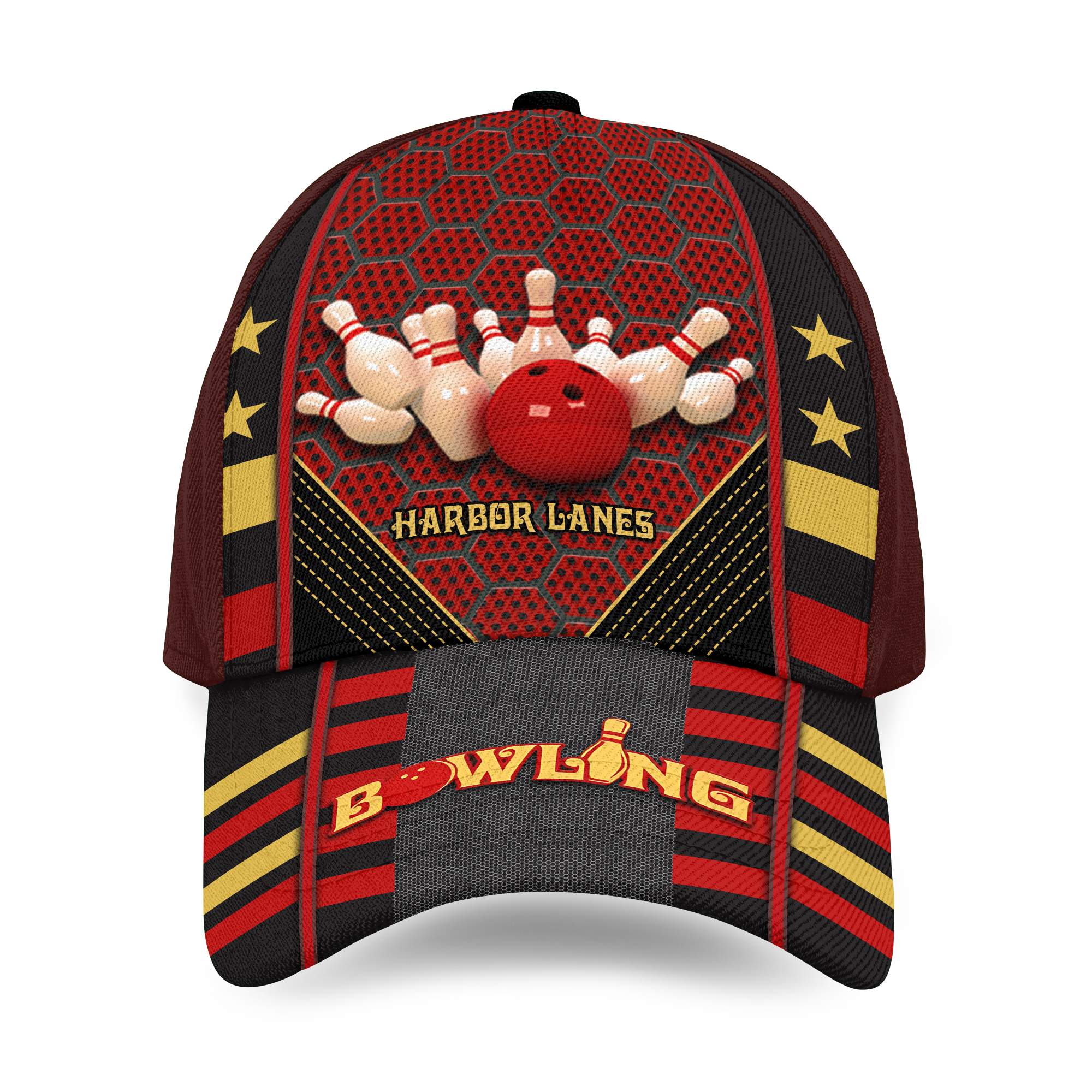Custom Name Bowling Cap Hat, Baseball Bowling Hat, Men Bowling Hat, Red Bowling