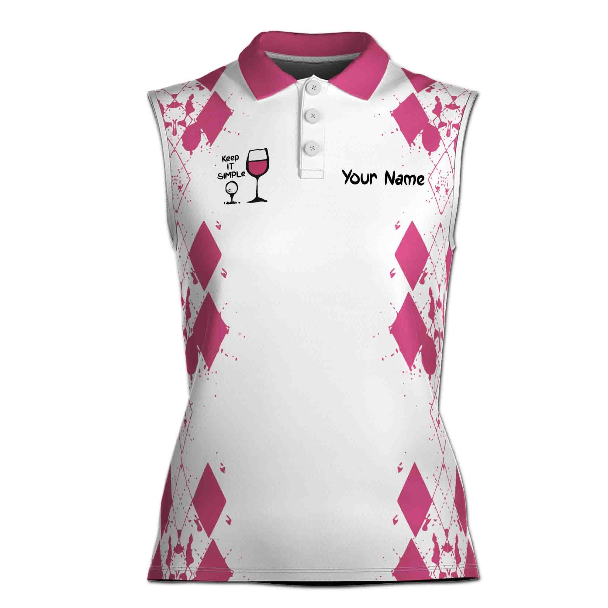 Women's Sleeveless Polo Shirt with Custom Name Flamingo Design