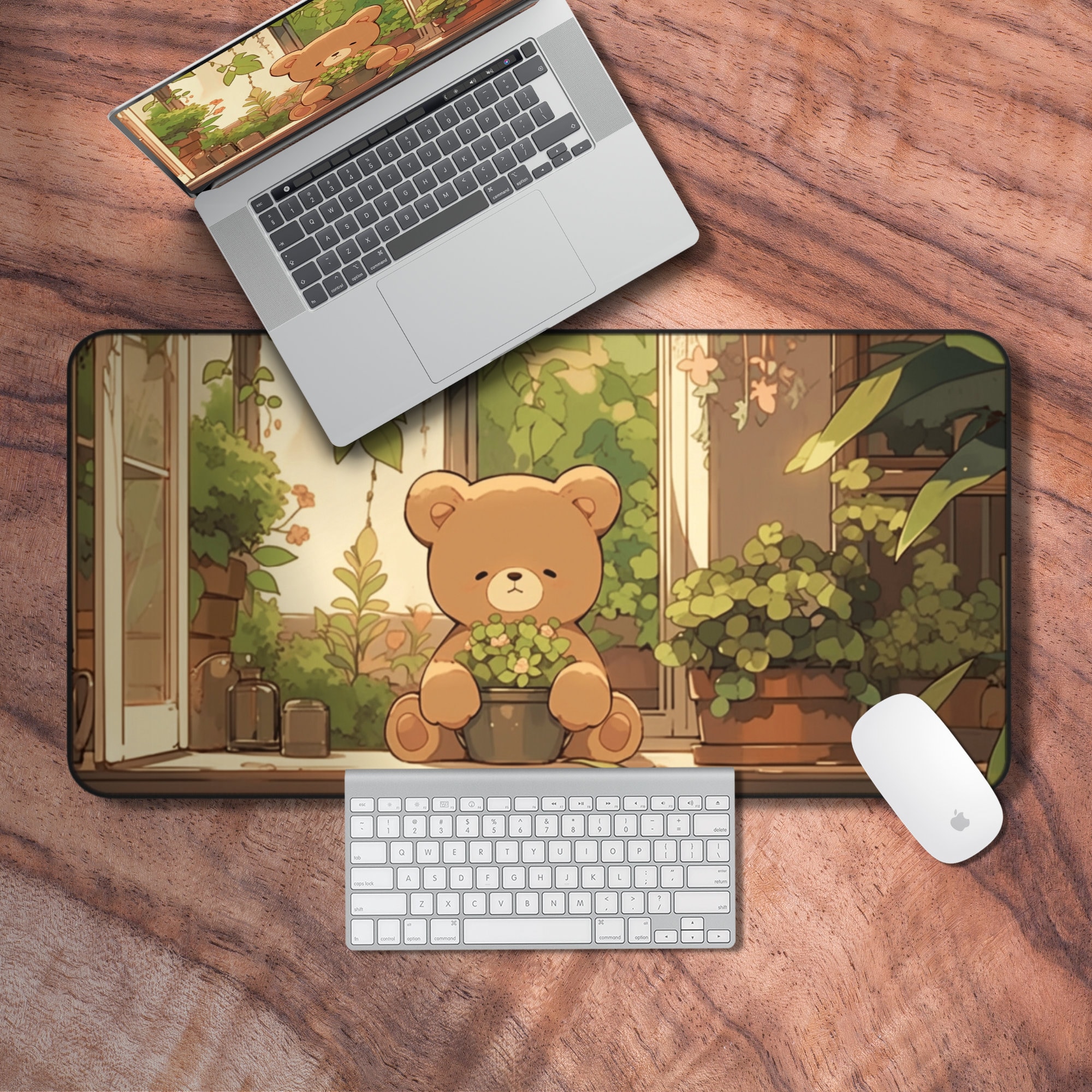 Lofi Plant Themed Gaming Mouse Pad, Cute Anime Desk Mat, Cozy Gamer Desk Decor