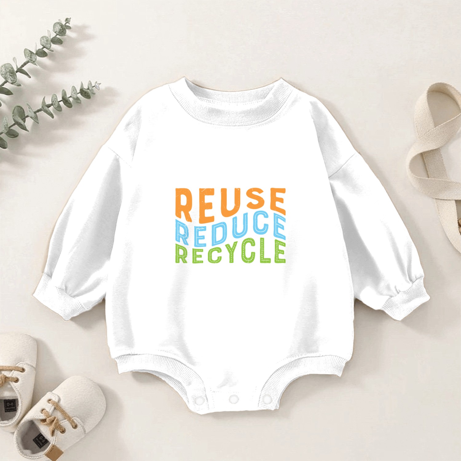 Earth Day Reuse Reduce Recycle - Eco Slogan Baby Romper Sweatshirts