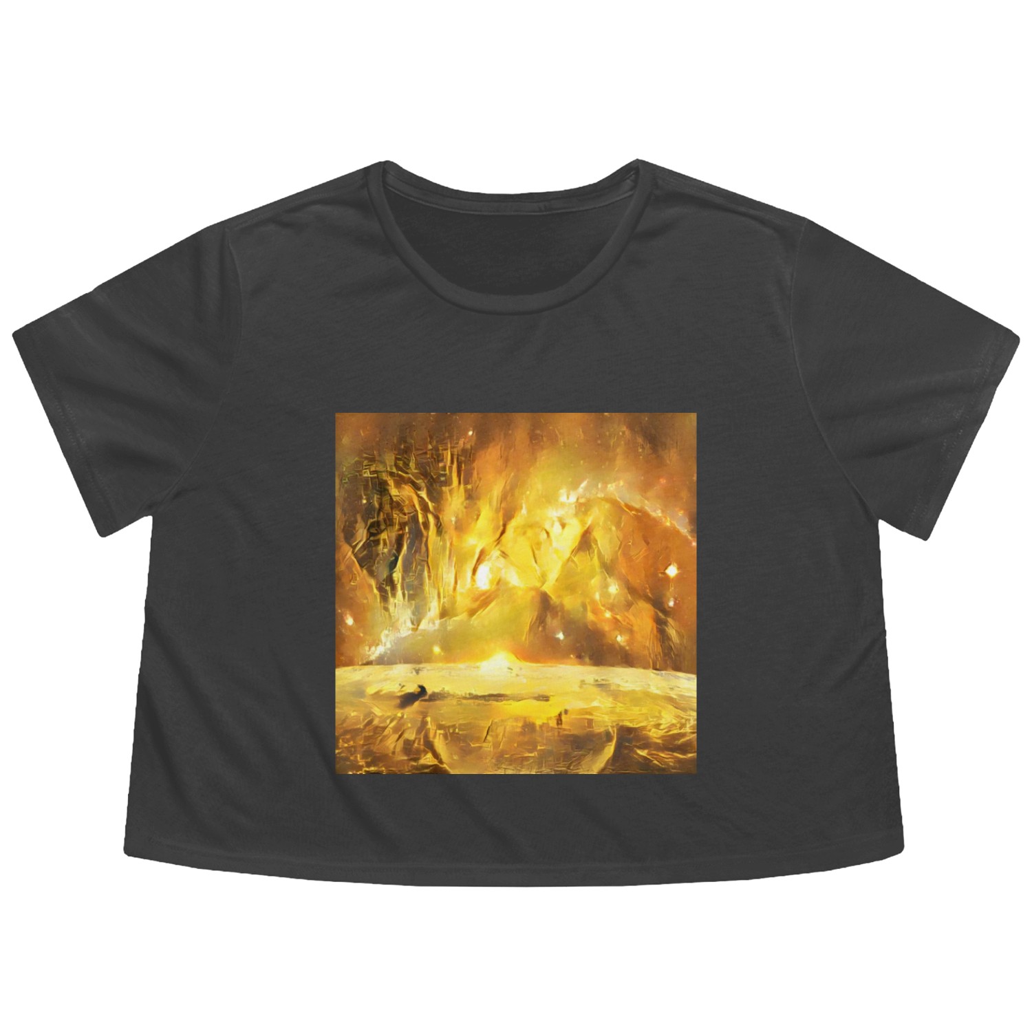 Gold Nebulae Rises Over a Golden World Abstract Flowy Cropped Tees