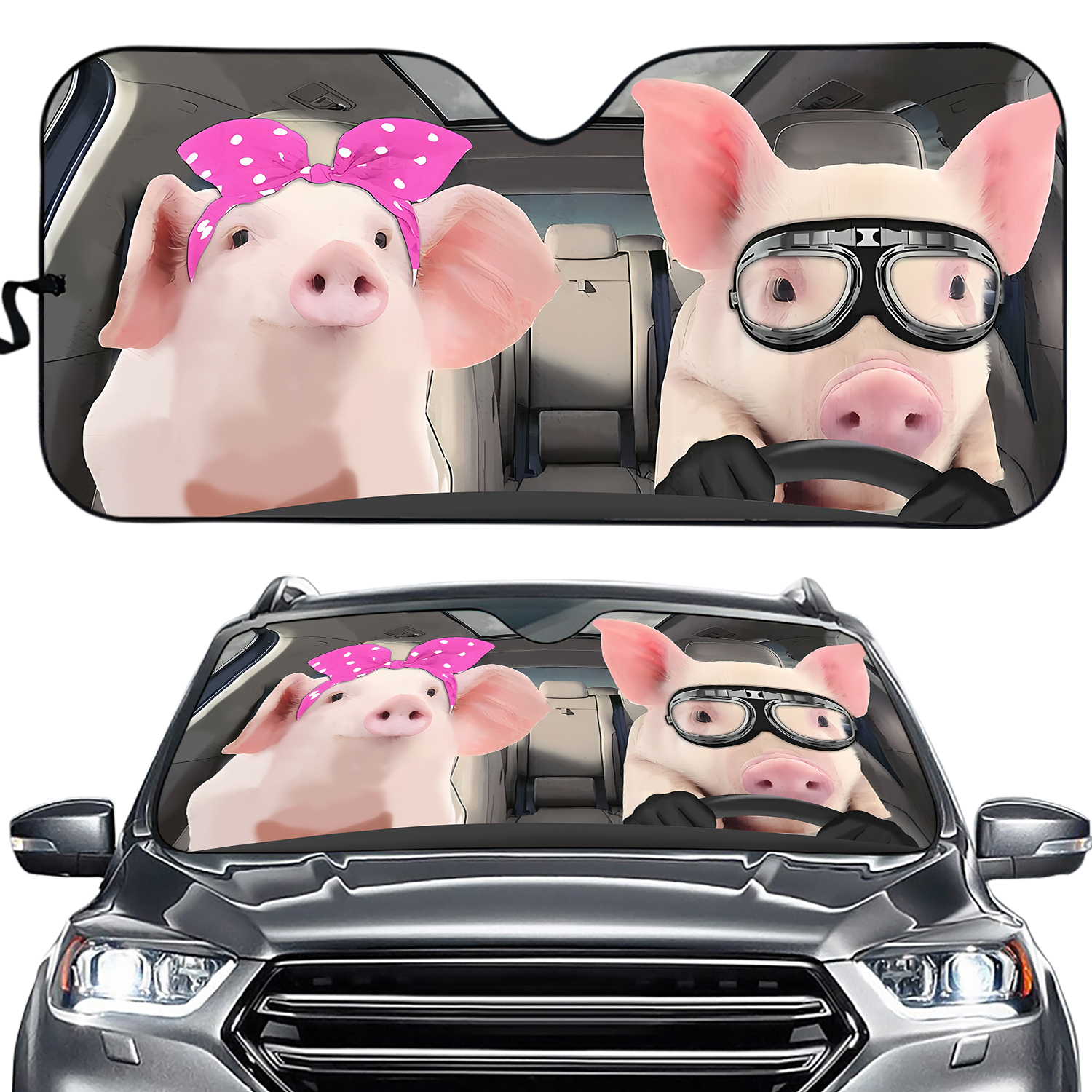 Pig Couple Car Sun Shade, Pig Auto Sunshade Pig Car Sun Shade