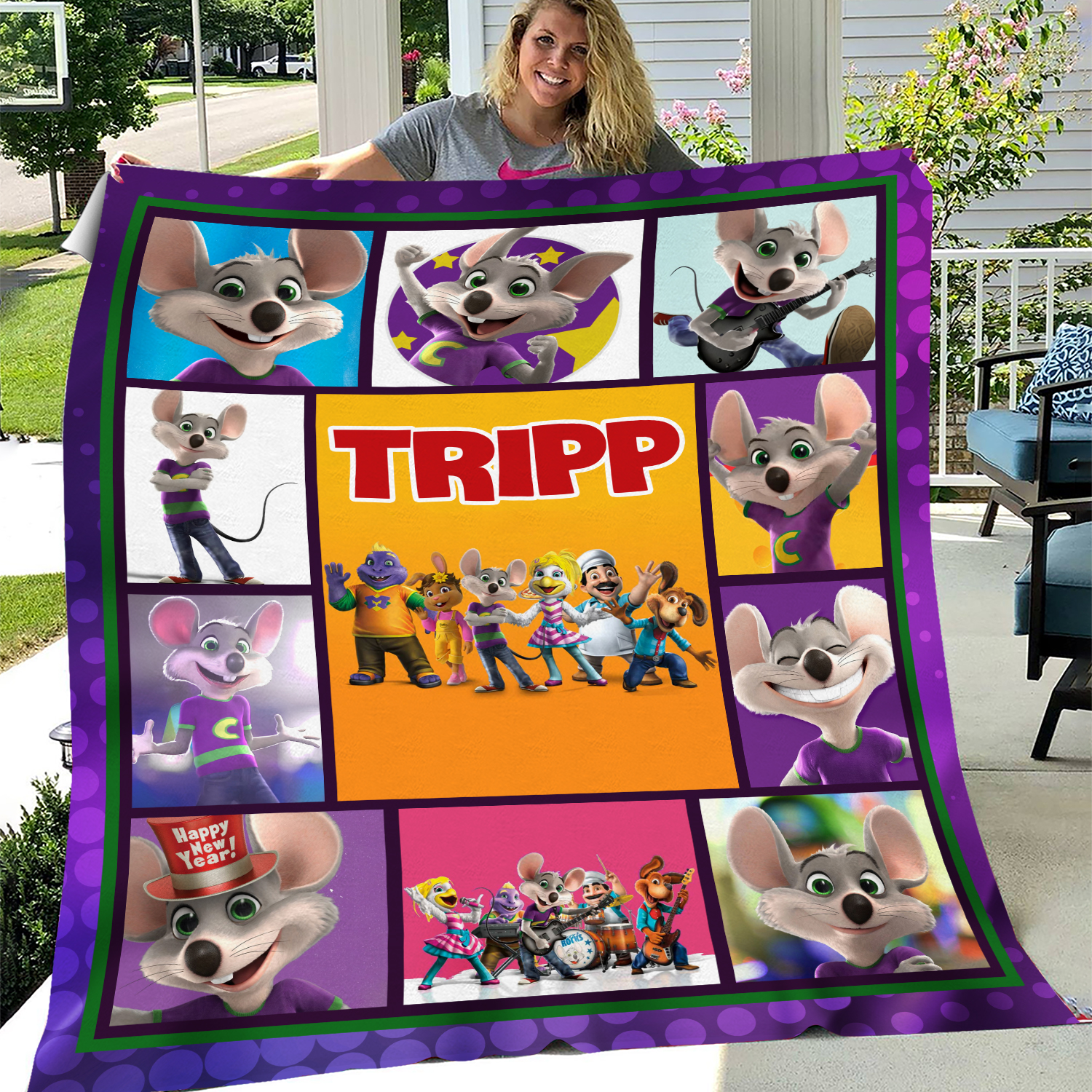 Custom Chuck E Cheese Blanket, Cartoons Blanket, Custom Name Blanket, Birthday