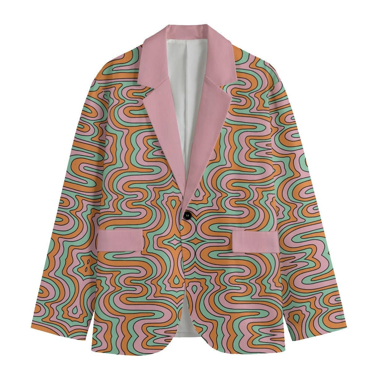 Retro 70's psychedelic PINK Disco Women's Casual Blazer, Women Suit Jacket, Gift For Her