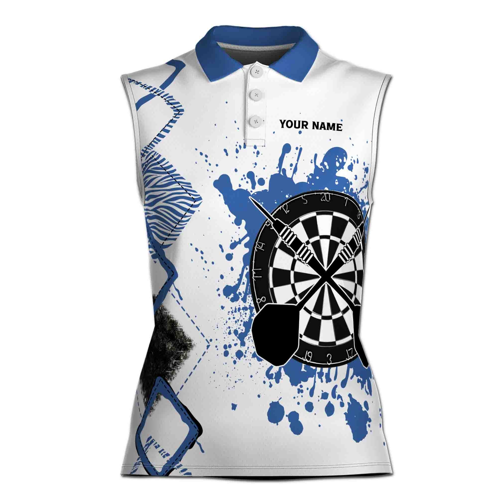 Custom Name Queen of Darts Colorful Spatter Women Sleeveless Polo