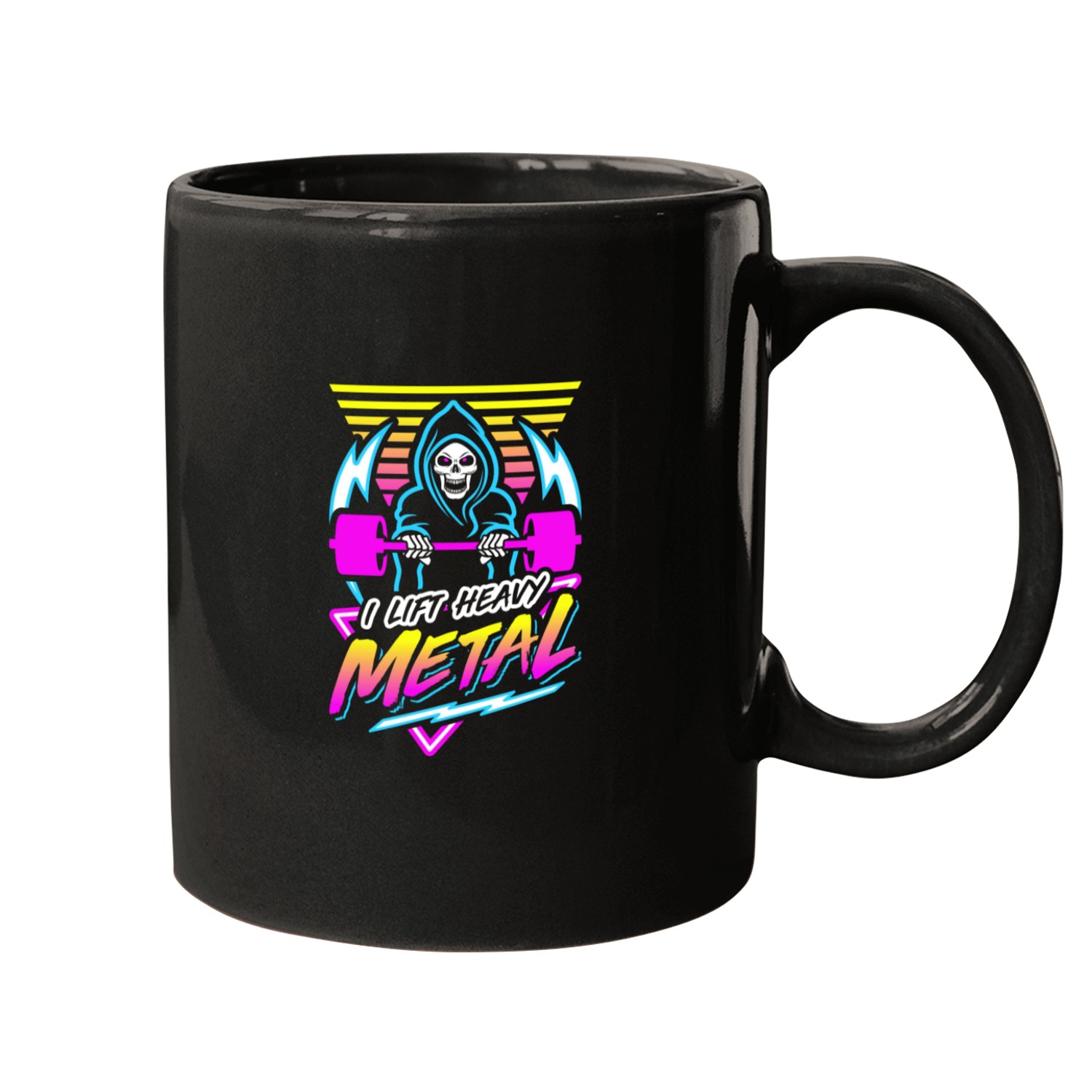 I Lift Heavy Metal (Gym Reaper) Retro Neon Mugs