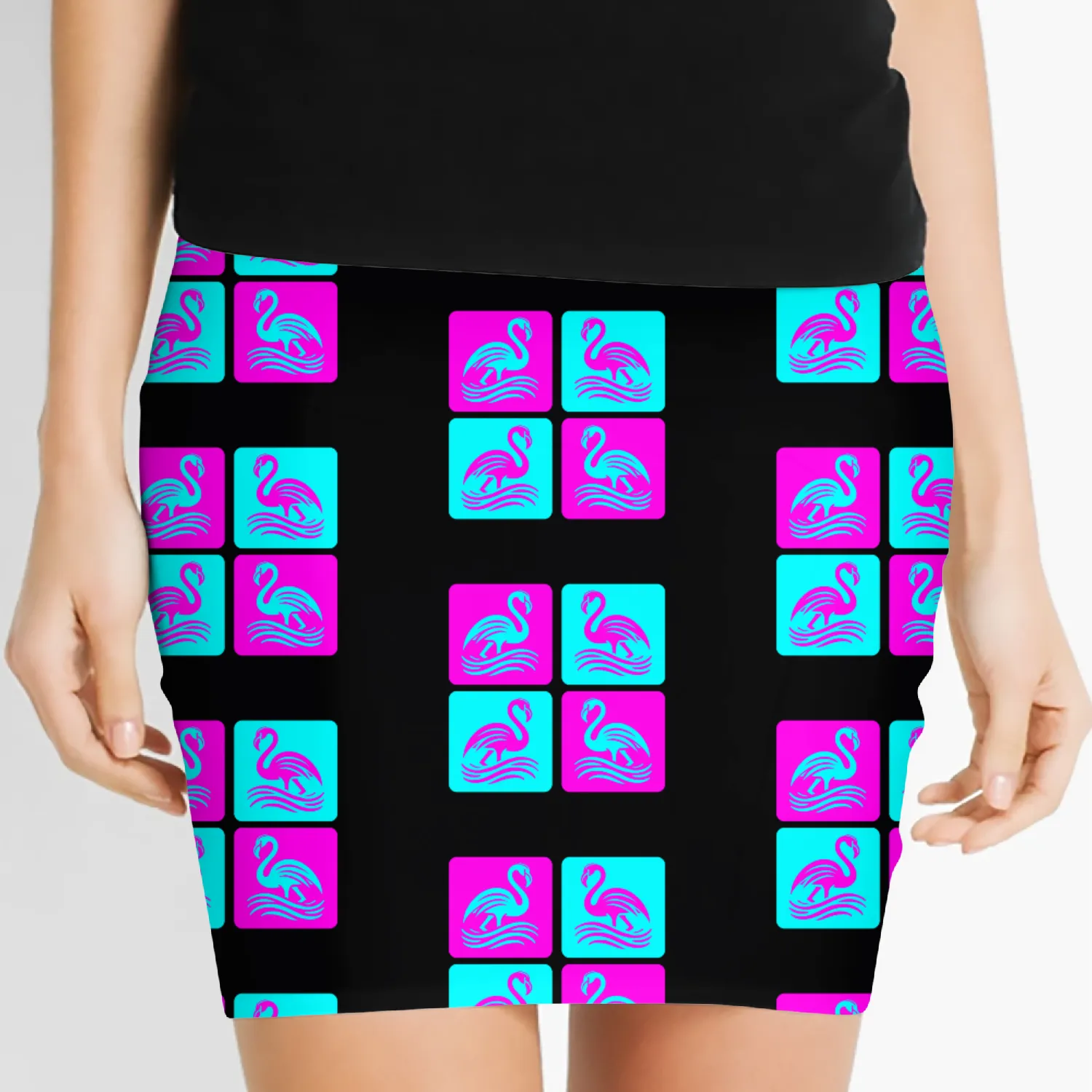 Flamingo Waves Pop Art Women's Mini Skirts