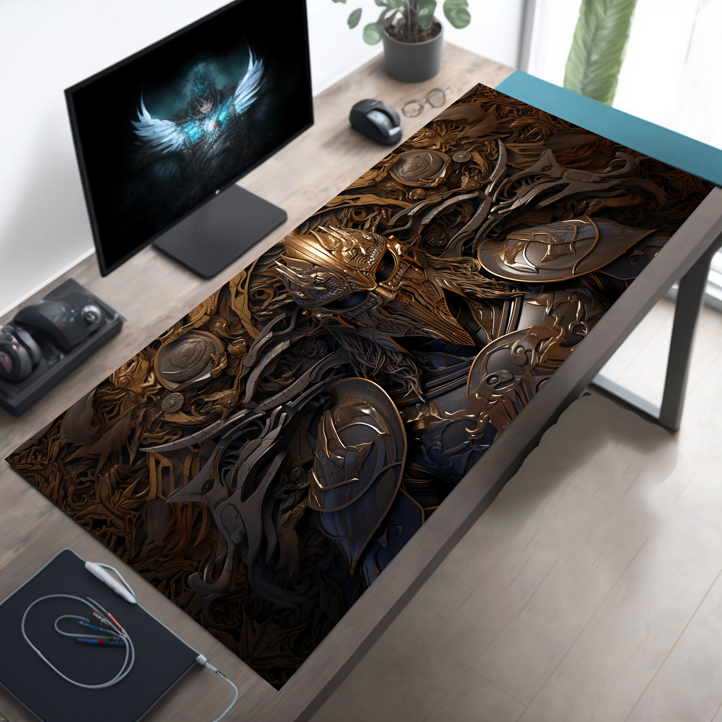 Spartan Warrior Desk Mat, Ancient Mythology Mousepad, Old World Fantasy Desk Pad